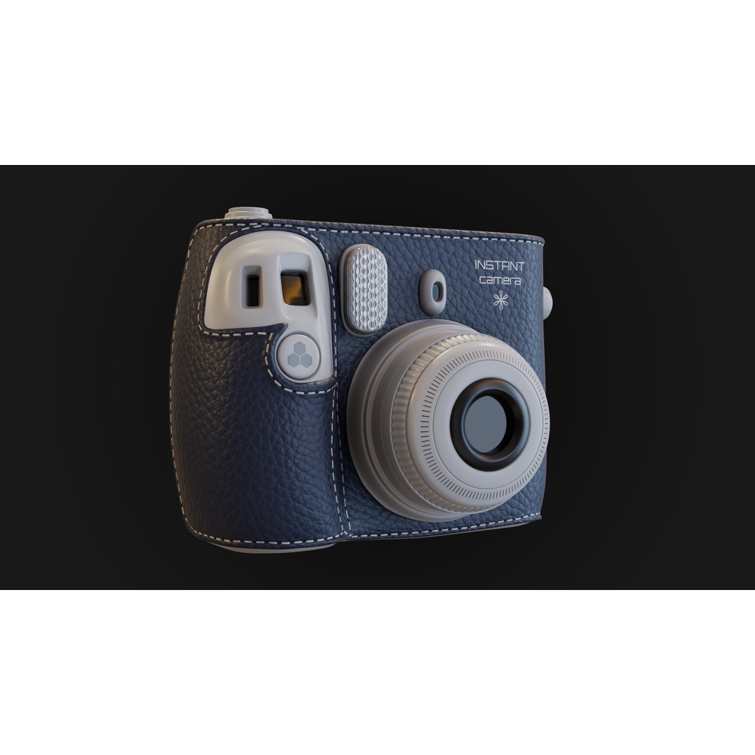 Navy Leather Instant Camera 3D Model – PBR Designed Asset, FBX/OBJ - View 3
