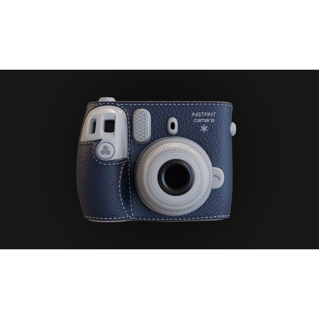 Navy Leather Instant Camera 3D Model – PBR Designed Asset, FBX/OBJ - View 4