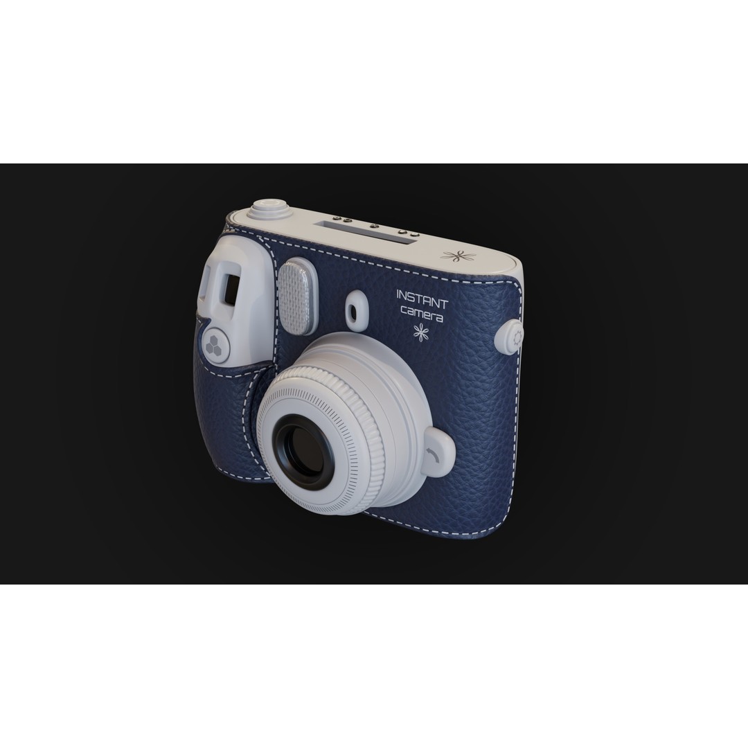 Navy Leather Instant Camera 3D Model – PBR Designed Asset, FBX/OBJ - View 5