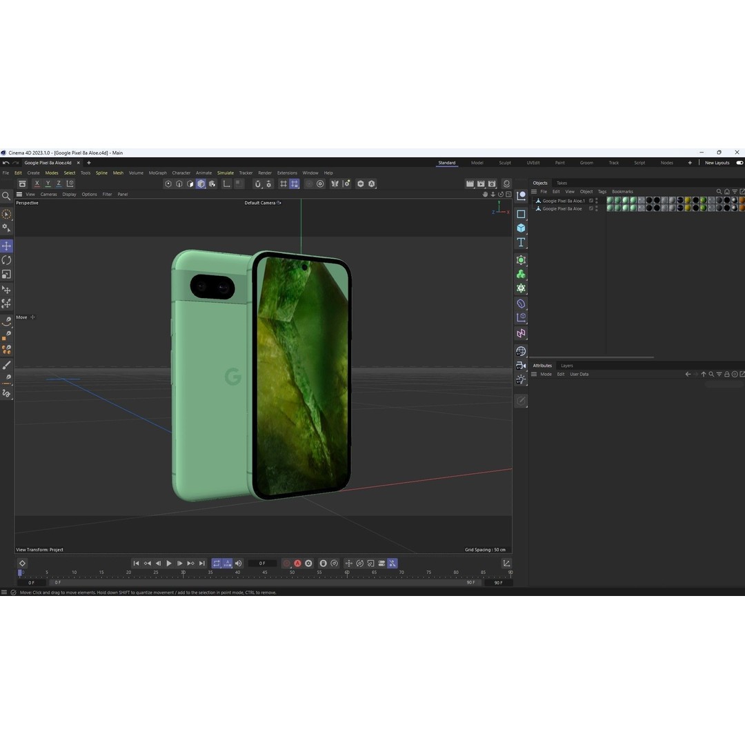 Google Pixel 8a Aloe 3D Model – Low Poly Phone Asset, FBX, OBJ - View 29
