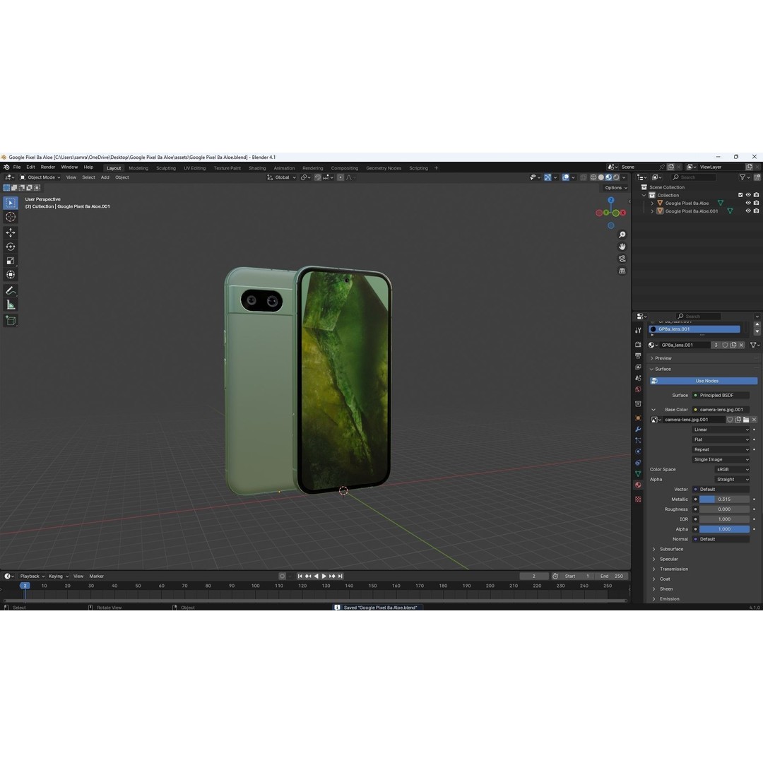 Google Pixel 8a Aloe 3D Model – Low Poly Phone Asset, FBX, OBJ - View 32