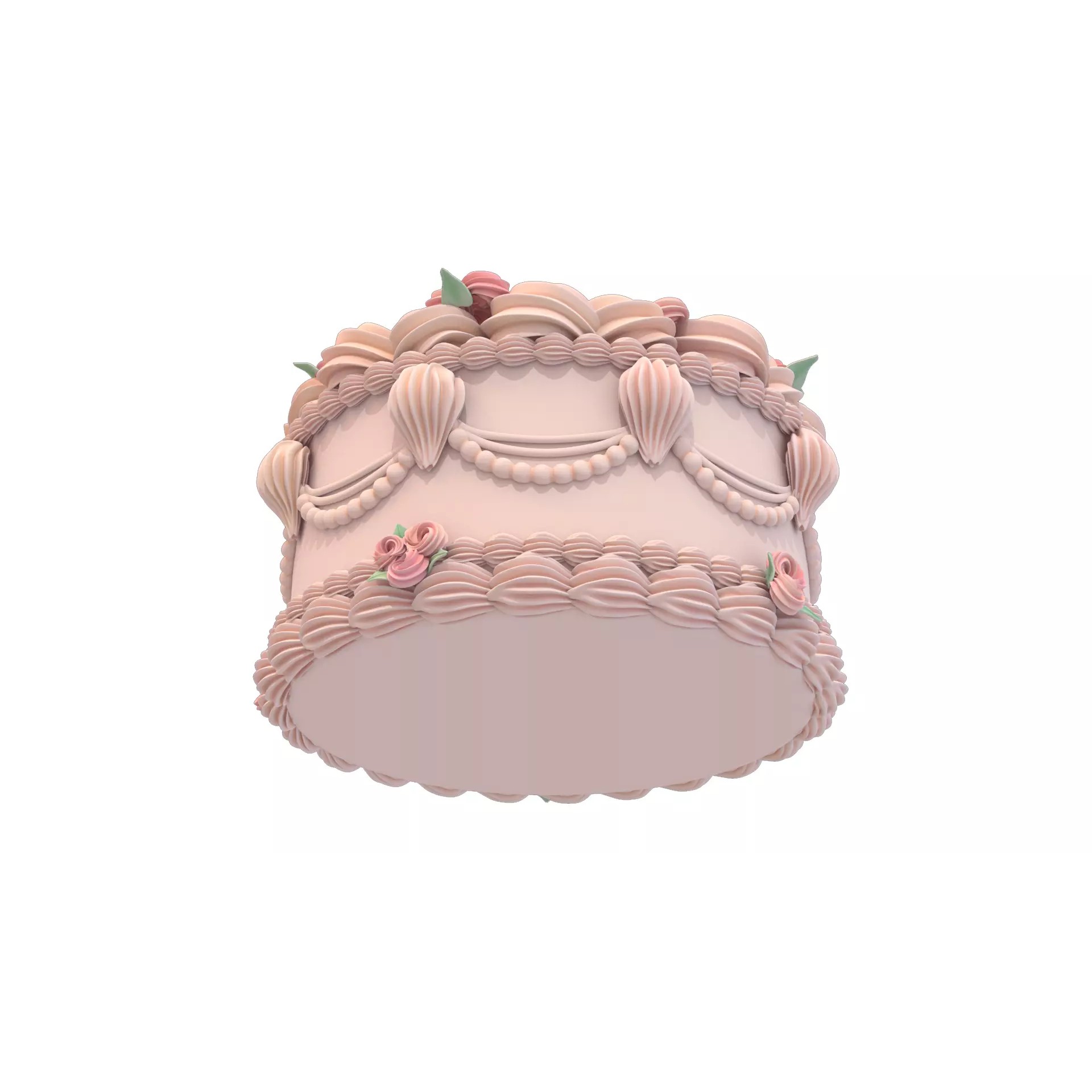 Rose Cake - Stylized White Whole Cake 3D Model - View 10