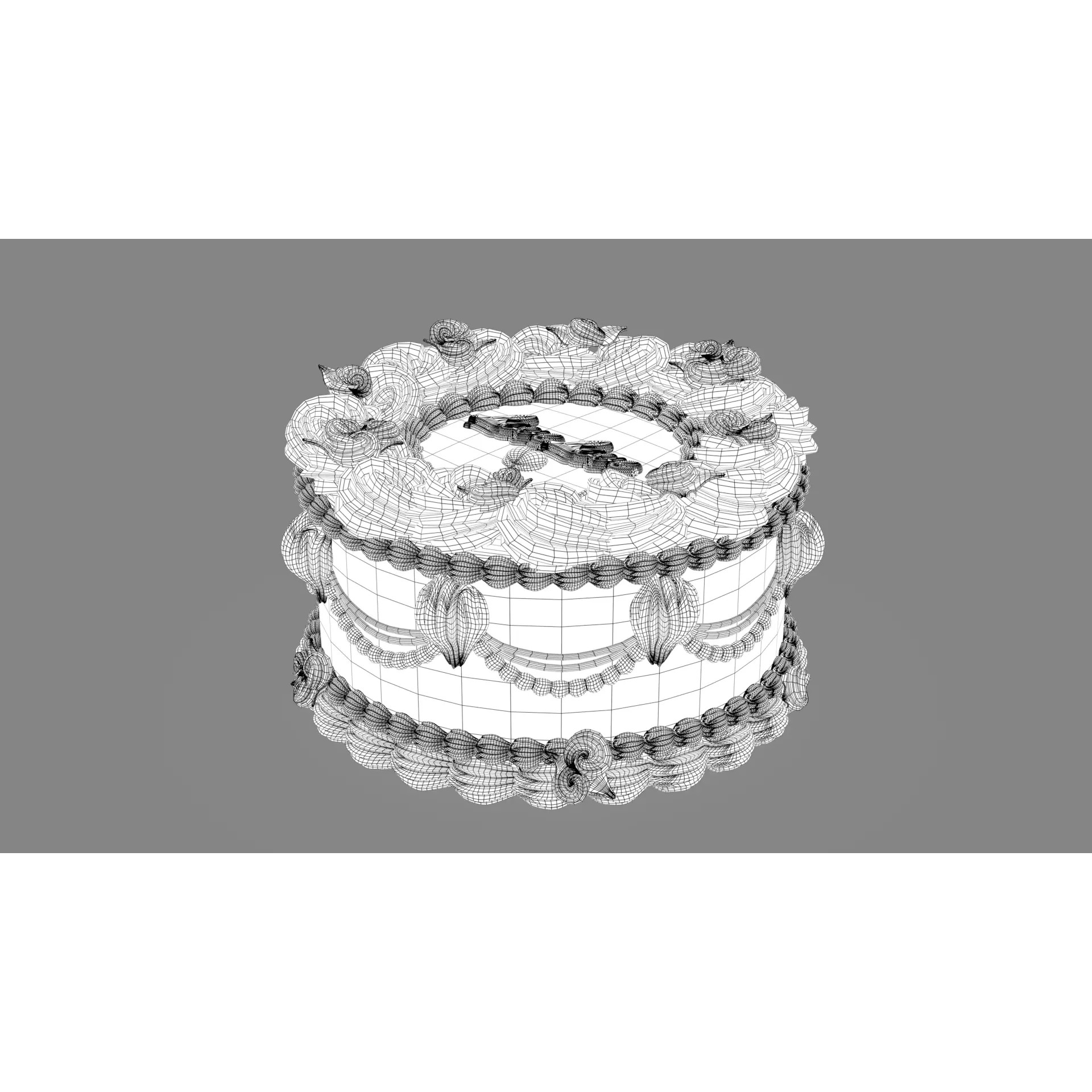 Rose Cake - Stylized White Whole Cake 3D Model - View 14