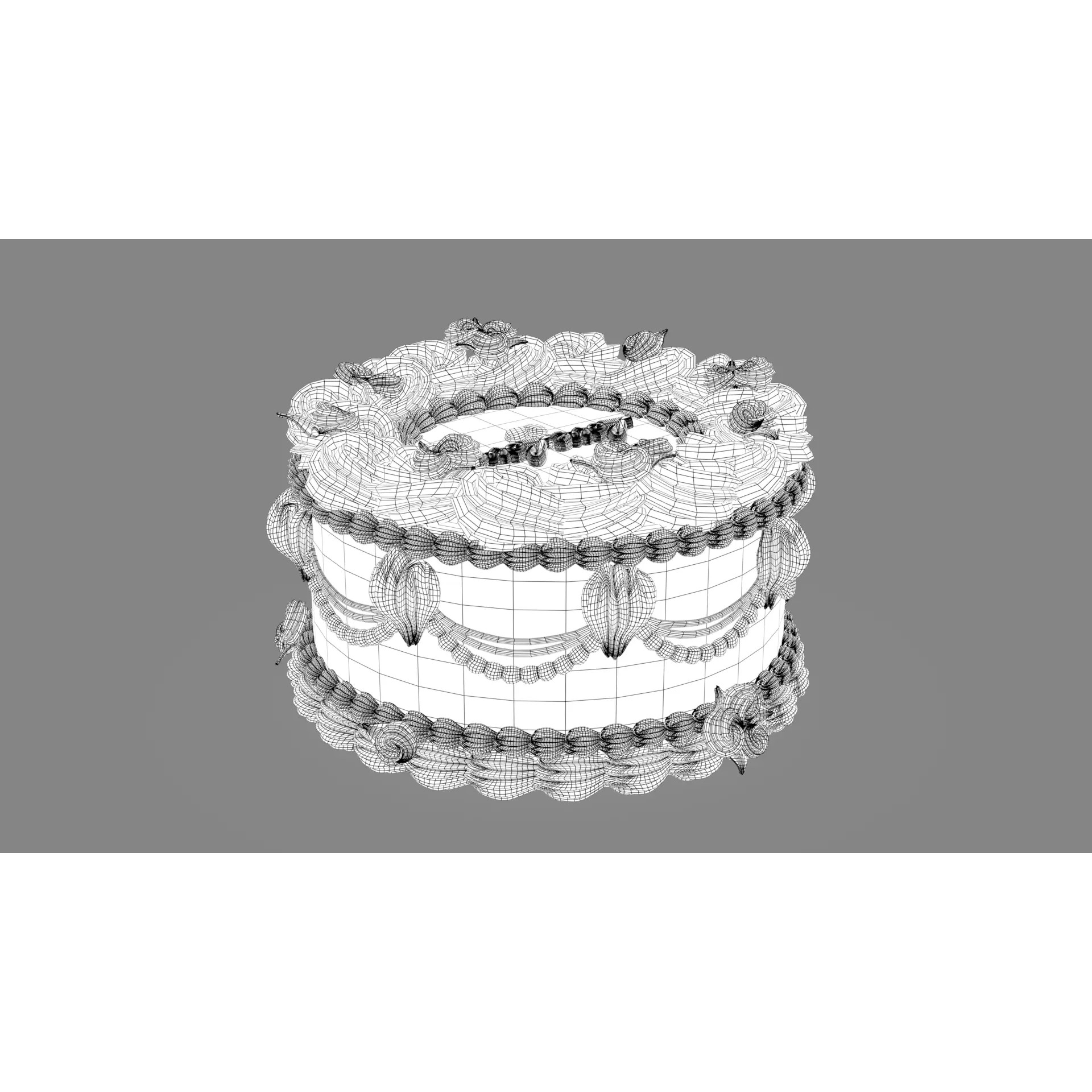 Rose Cake - Stylized White Whole Cake 3D Model - View 15