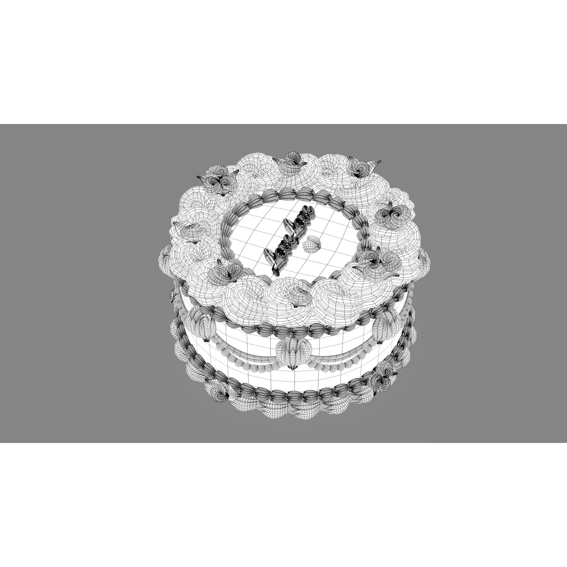 Rose Cake - Stylized White Whole Cake 3D Model - View 17