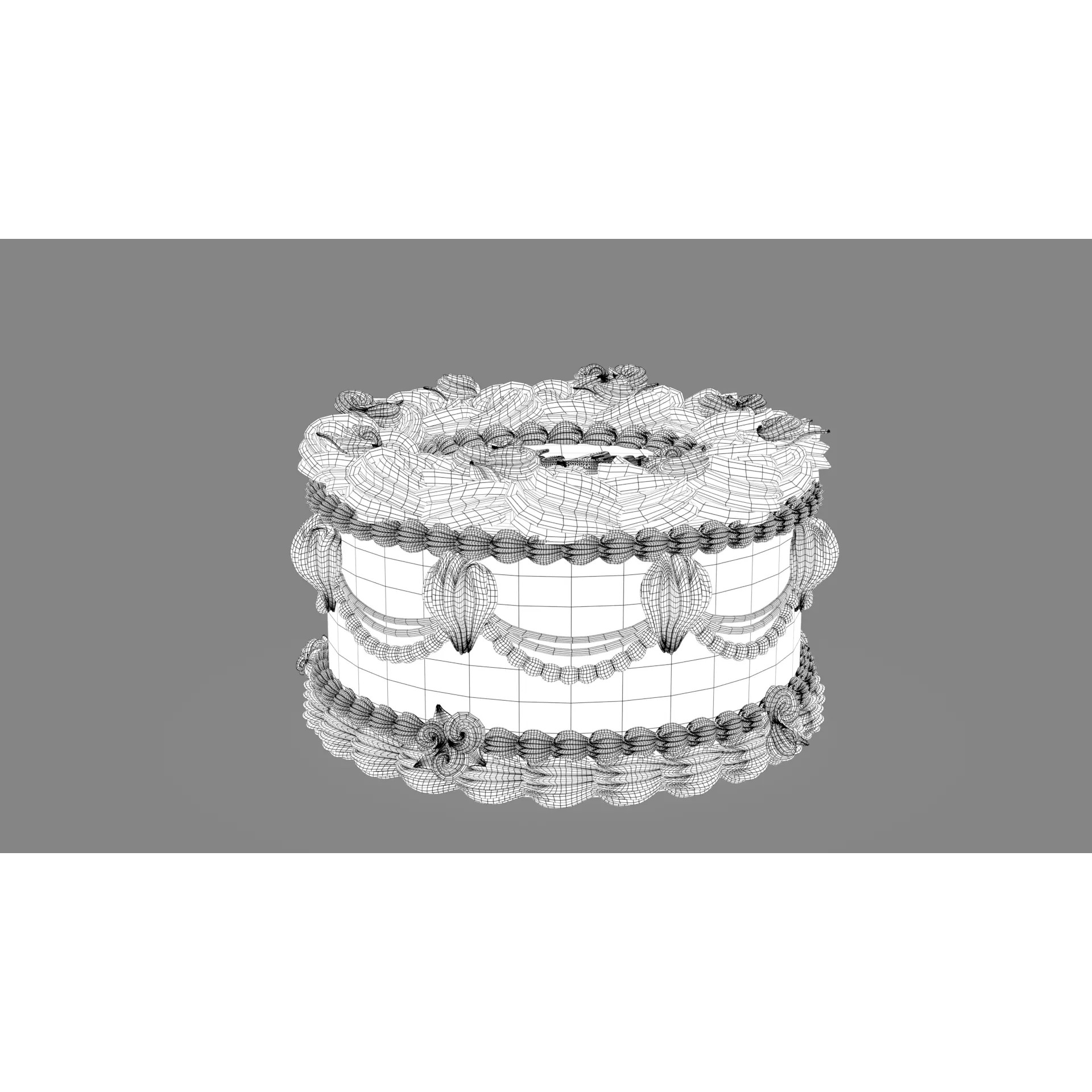 Rose Cake - Stylized White Whole Cake 3D Model - View 18