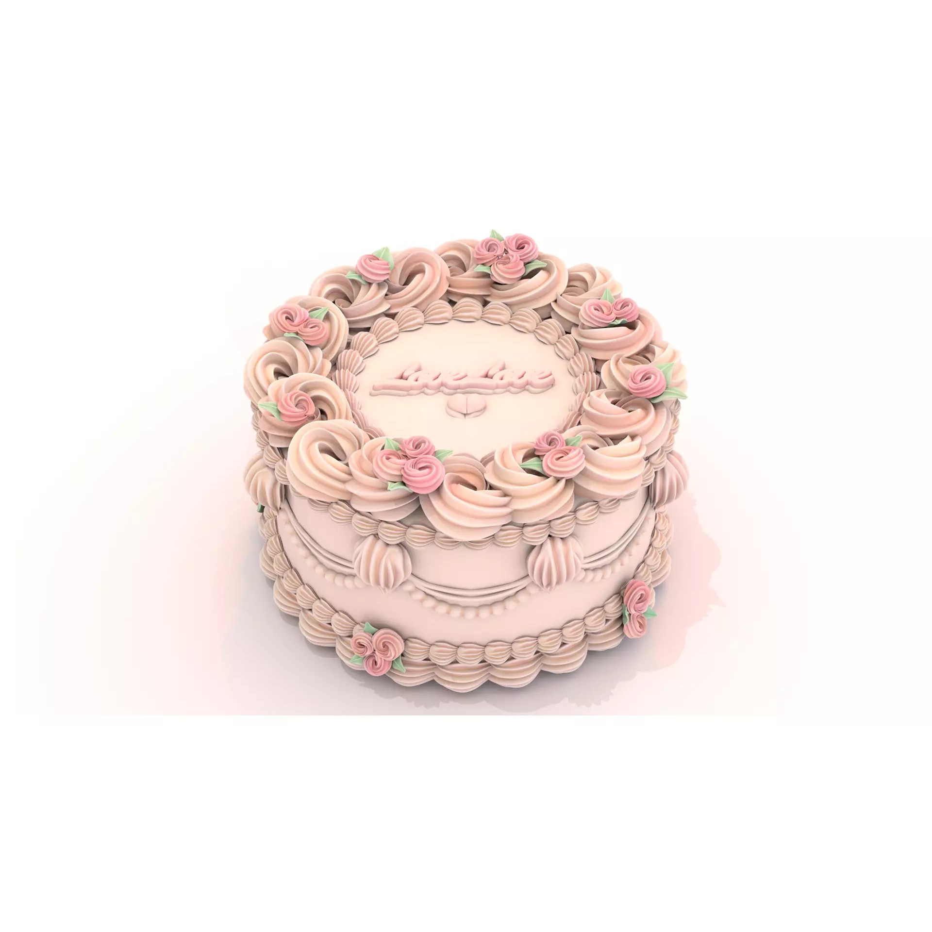 Rose Cake - Stylized White Whole Cake 3D Model - View 2