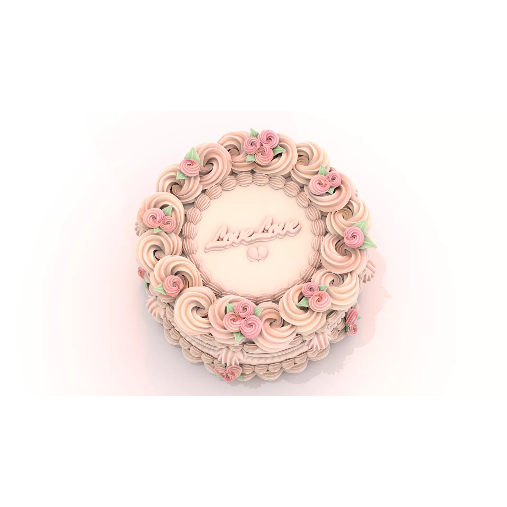 Rose Cake - Stylized White Whole Cake 3D Model - View 3
