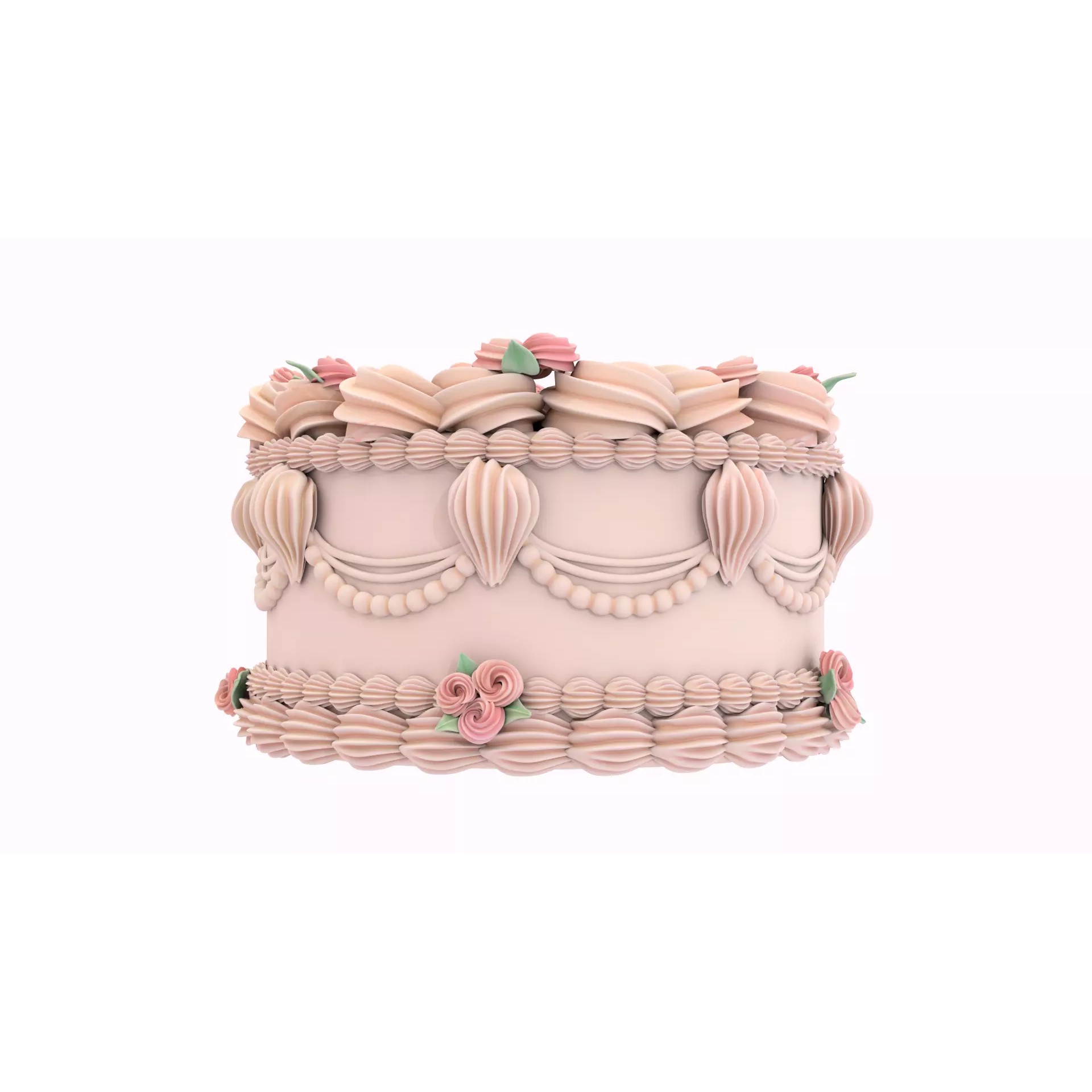 Rose Cake - Stylized White Whole Cake 3D Model - View 4