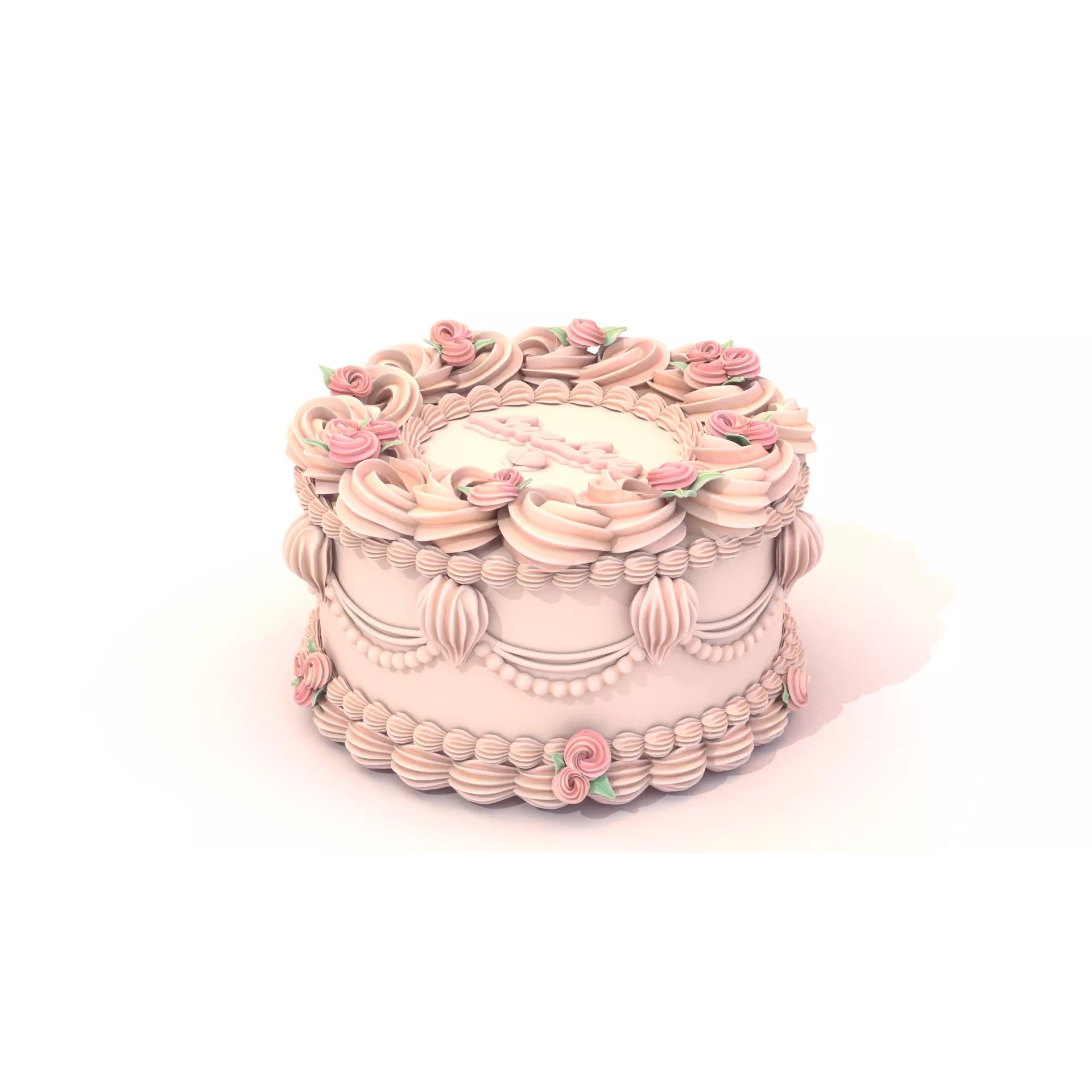 Rose Cake - Stylized White Whole Cake 3D Model - View 5