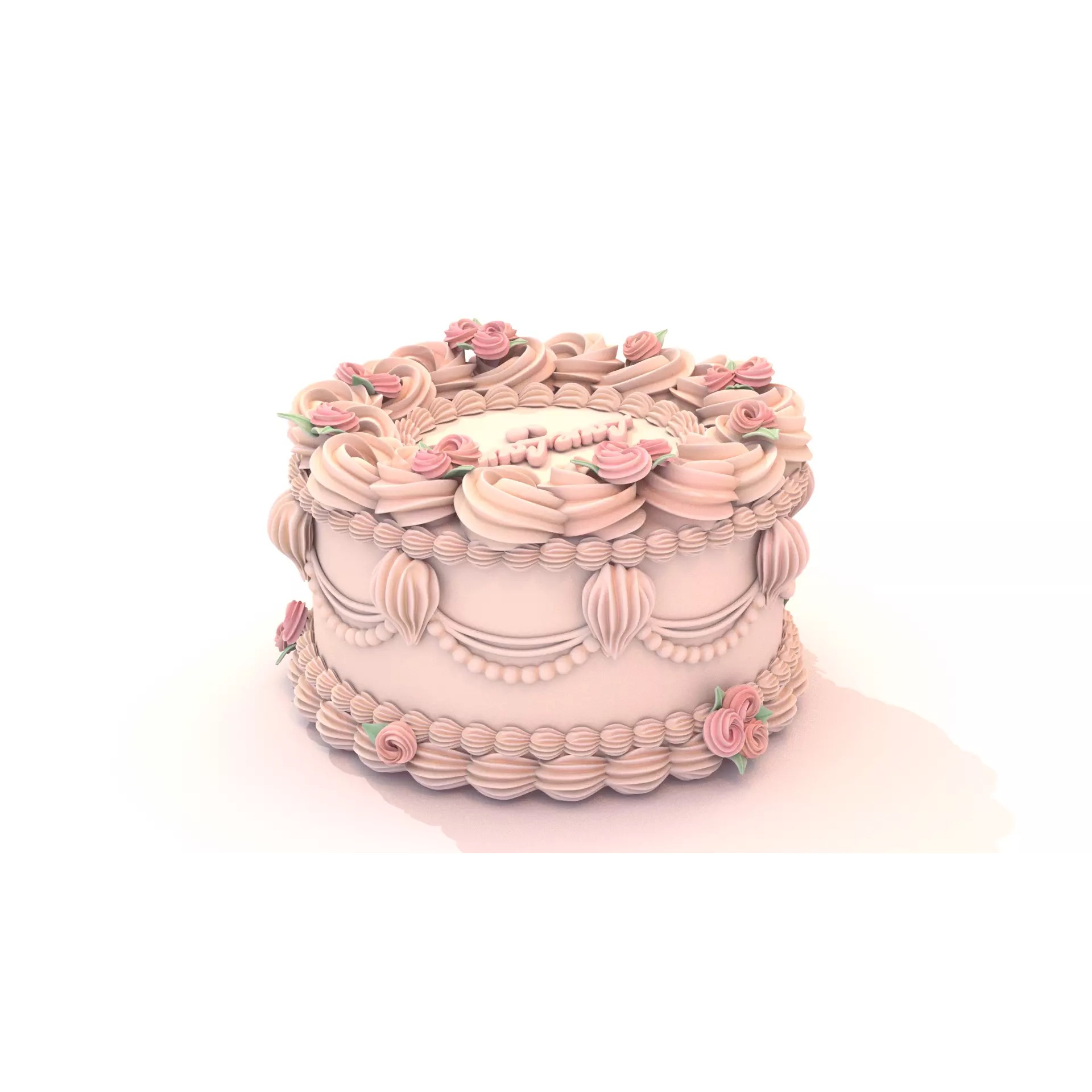 Rose Cake - Stylized White Whole Cake 3D Model - View 6