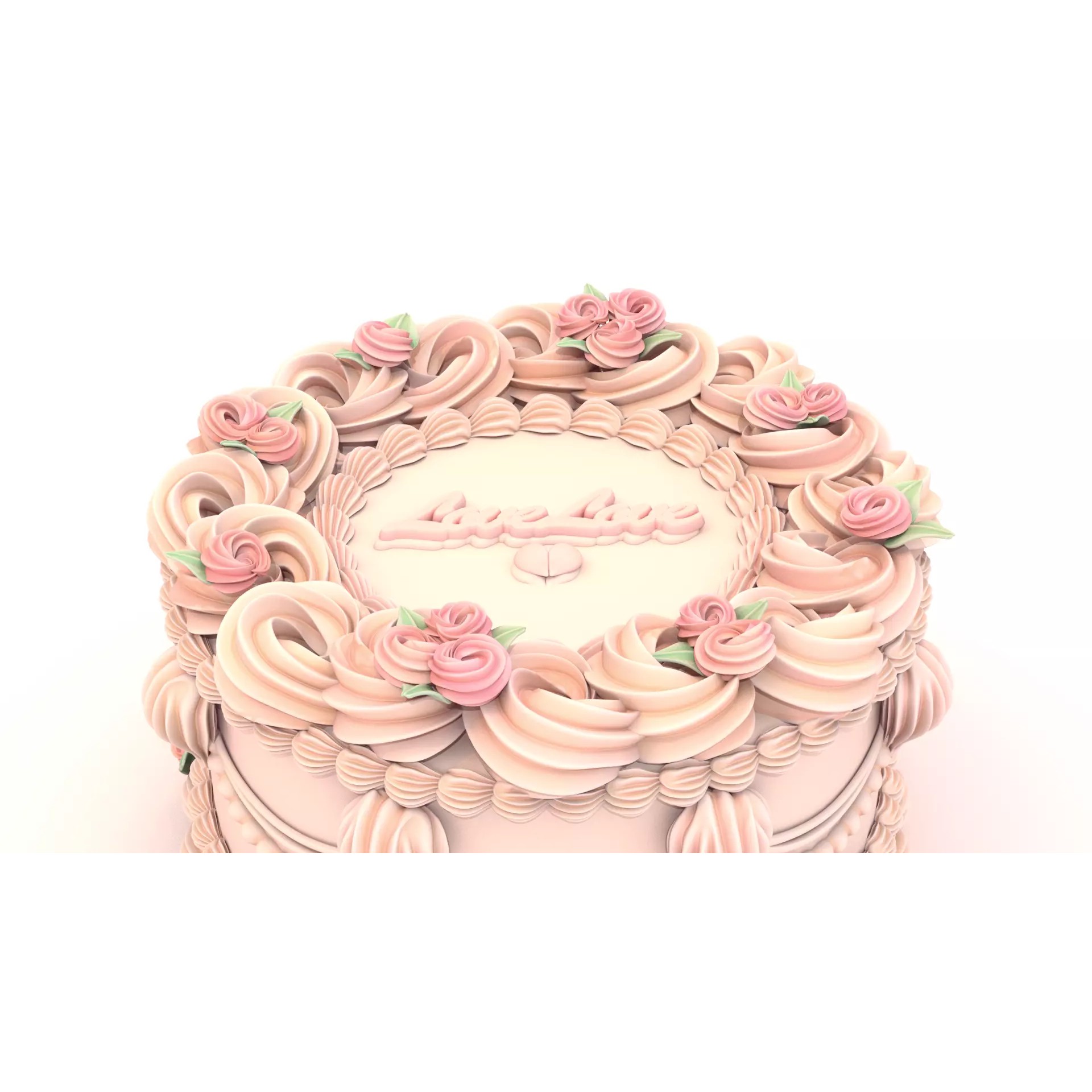 Rose Cake - Stylized White Whole Cake 3D Model - View 7