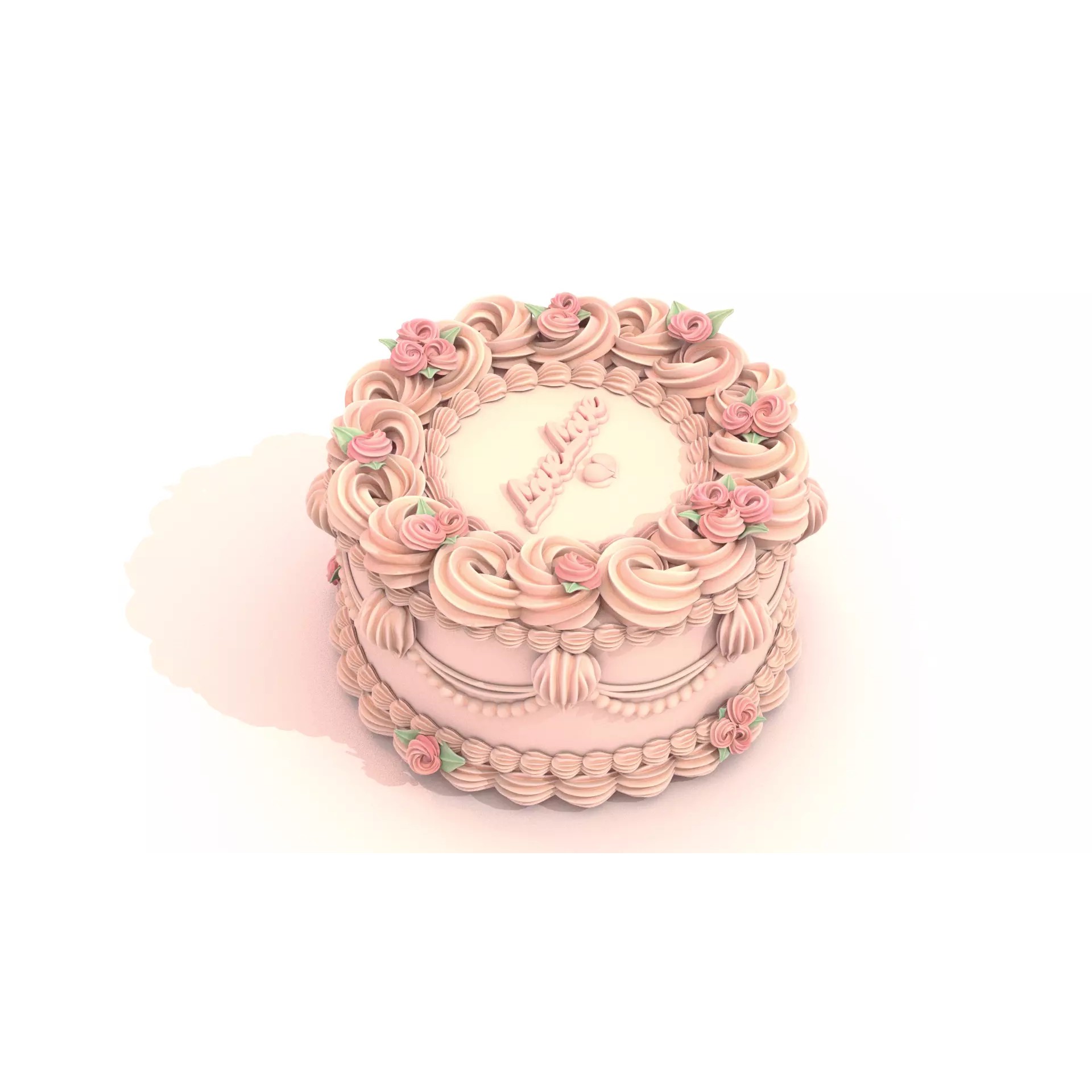 Rose Cake - Stylized White Whole Cake 3D Model - View 8