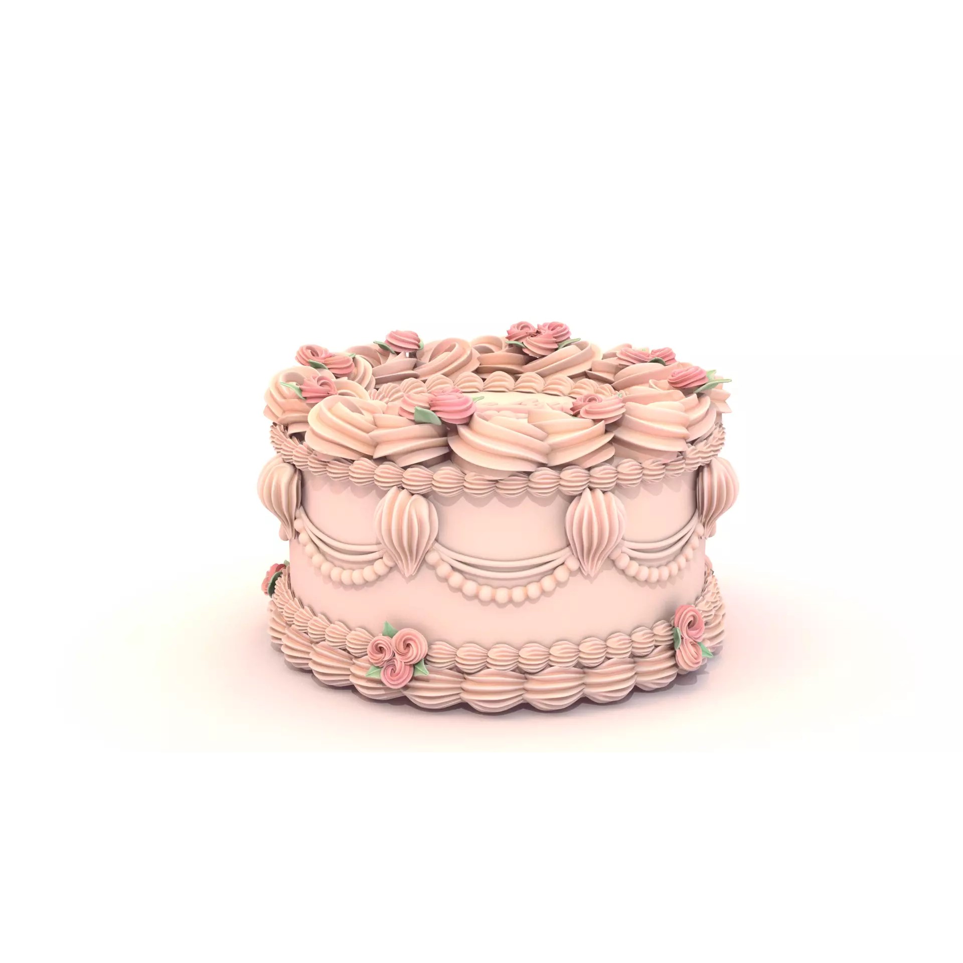 Rose Cake - Stylized White Whole Cake 3D Model - View 9