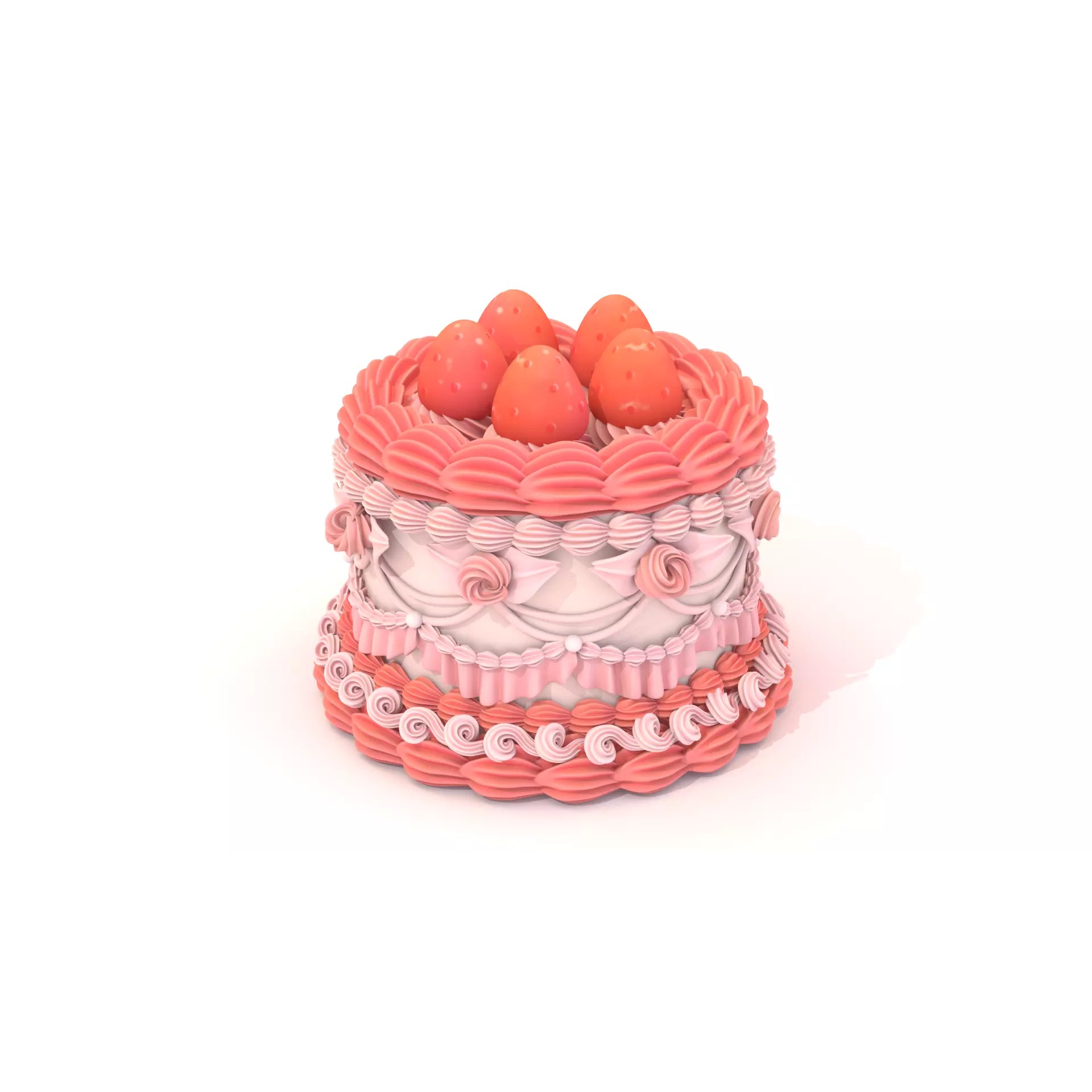 Strawberry Cake 2 - Stylized Strawberry Rose 3D Model - View 2