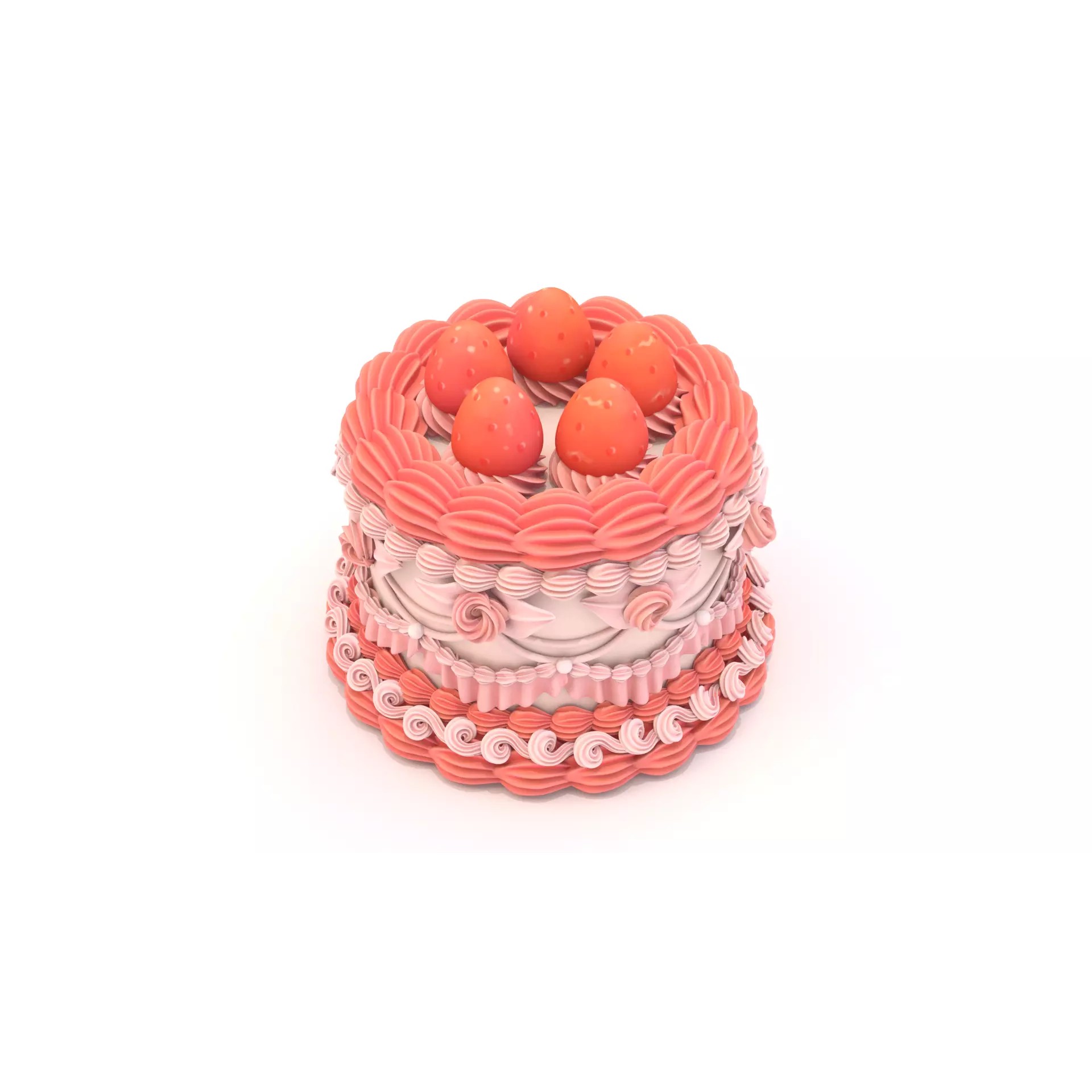 Strawberry Cake 2 - Stylized Strawberry Rose 3D Model - View 3