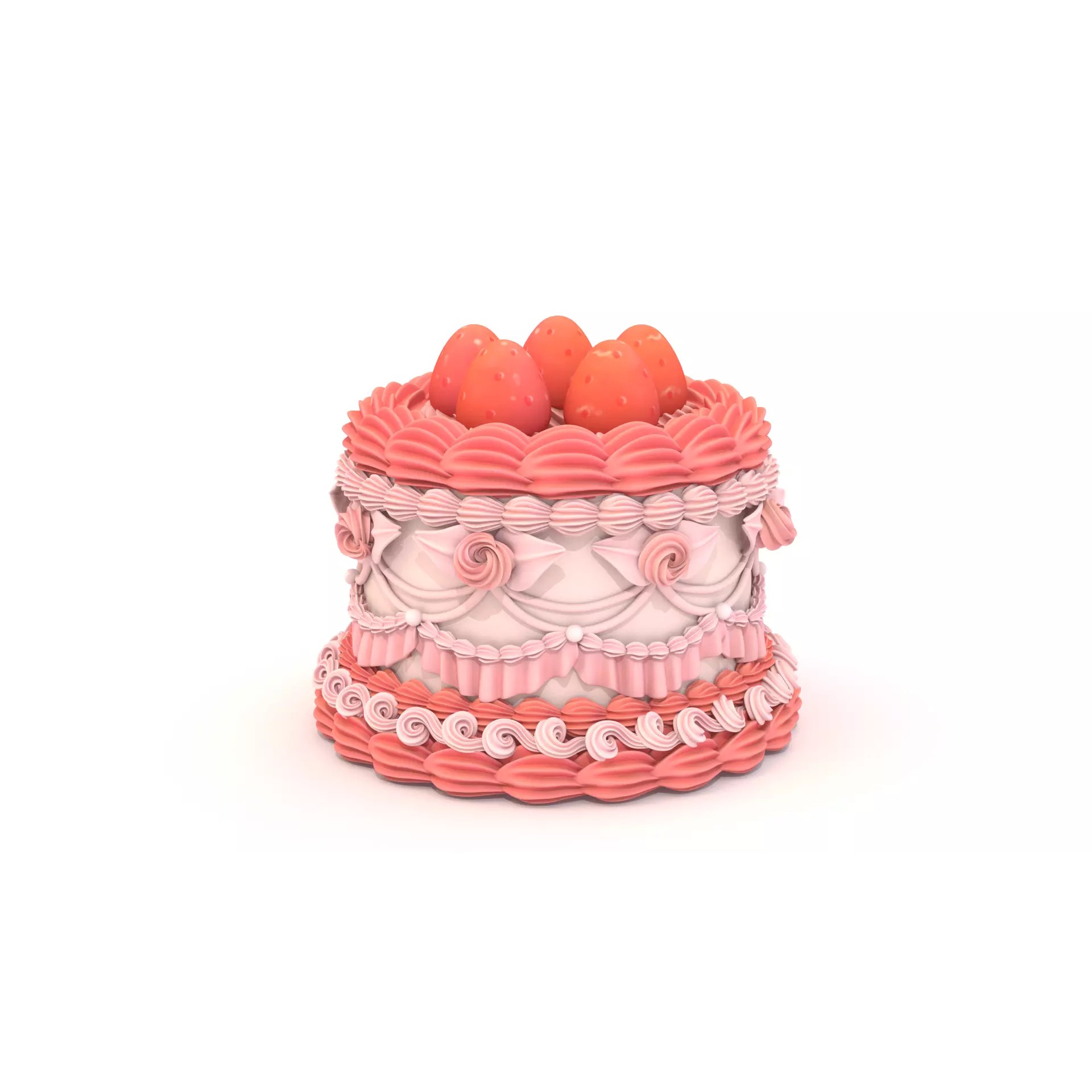 Strawberry Cake 2 - Stylized Strawberry Rose 3D Model - View 6