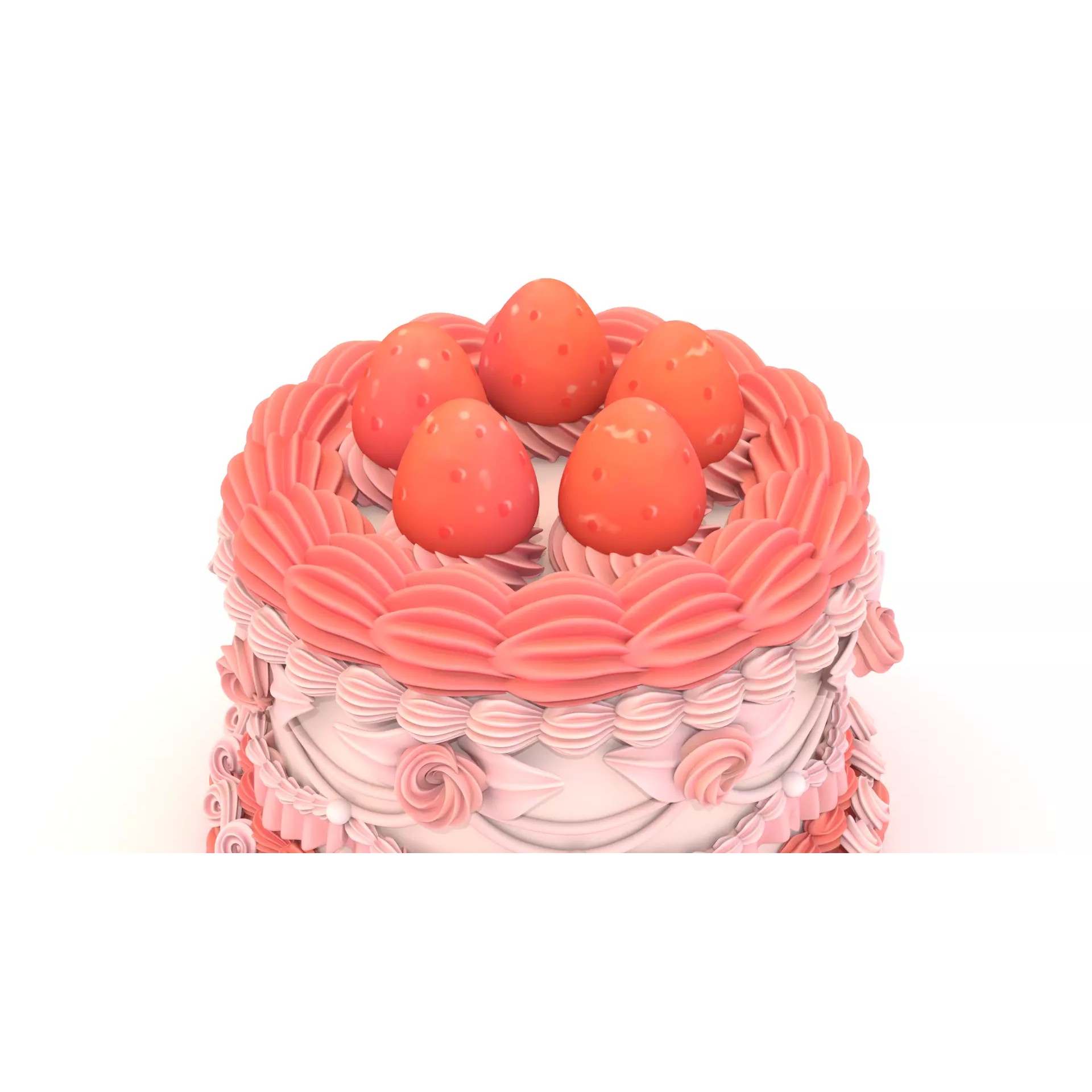 Strawberry Cake 2 - Stylized Strawberry Rose 3D Model - View 7