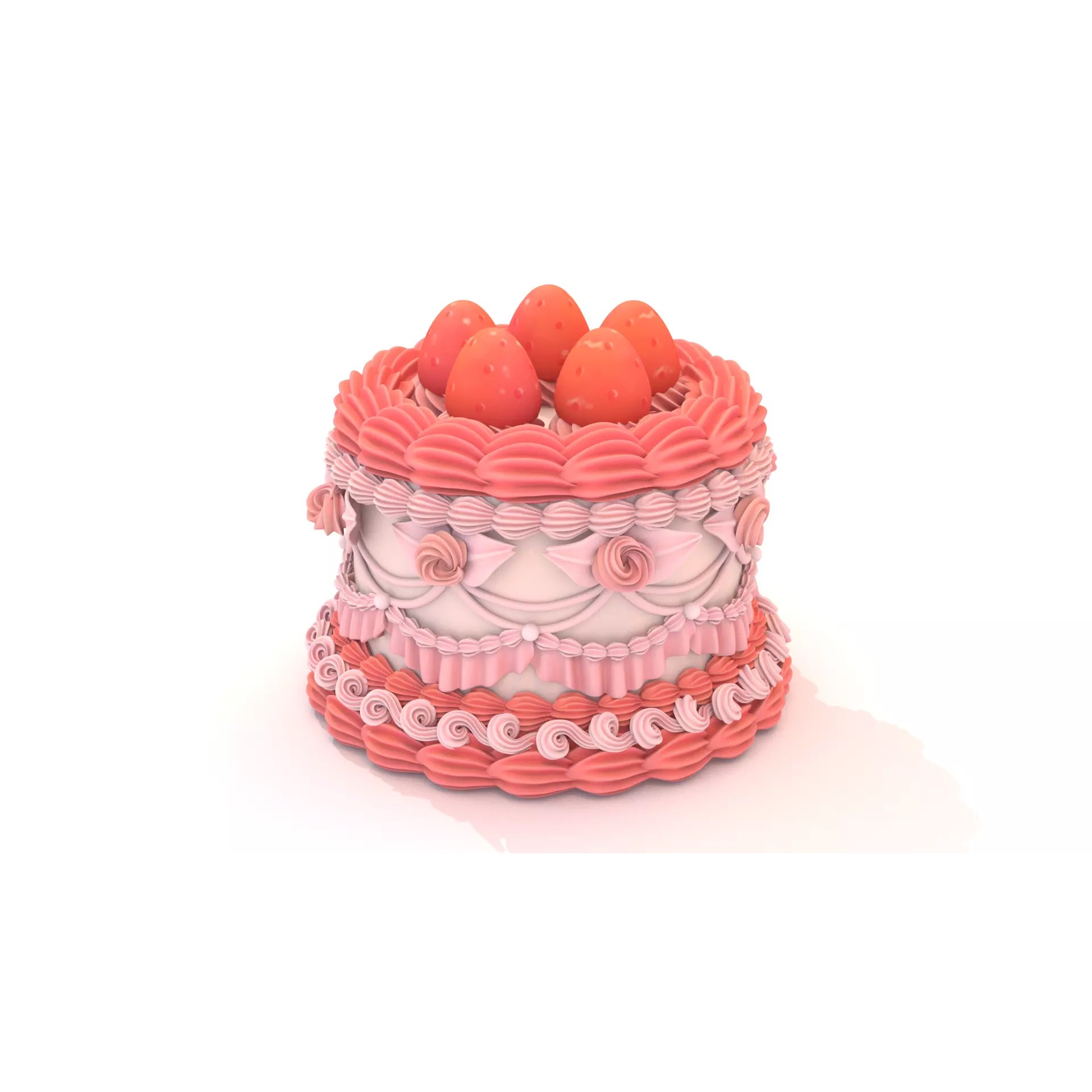 Strawberry Cake 2 - Stylized Strawberry Rose 3D Model - View 9