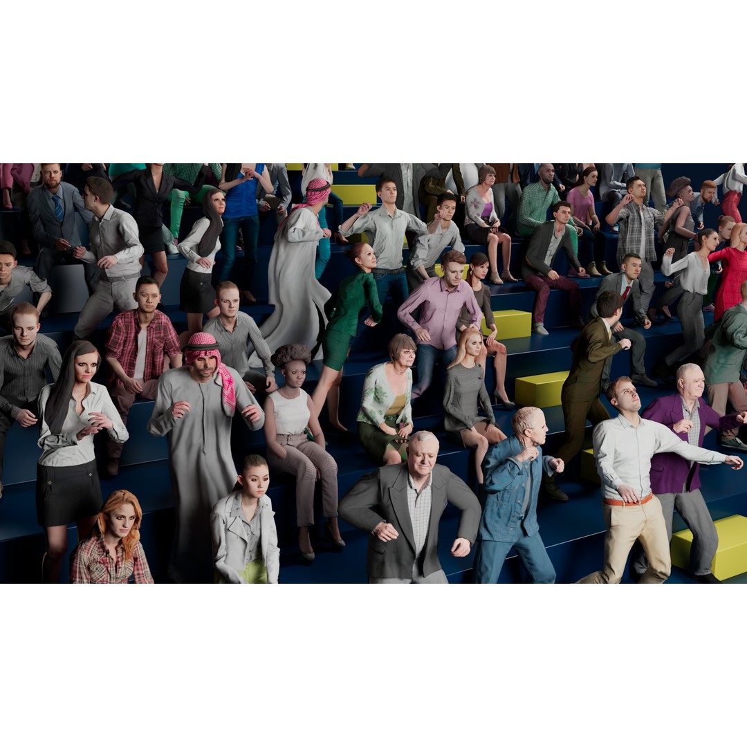 Cheering People 3D Model – Low Poly Animated Pack, FBX, Blender - View 10