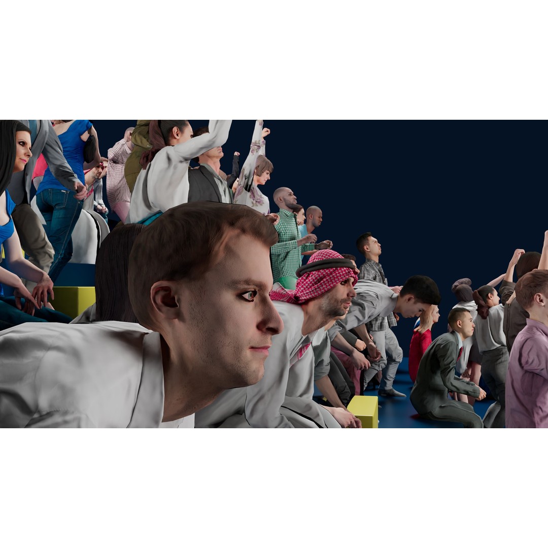 Cheering People 3D Model – Low Poly Animated Pack, FBX, Blender - View 3