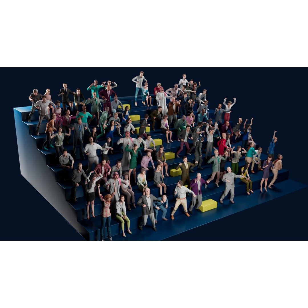 Cheering People 3D Model – Low Poly Animated Pack, FBX, Blender - View 4