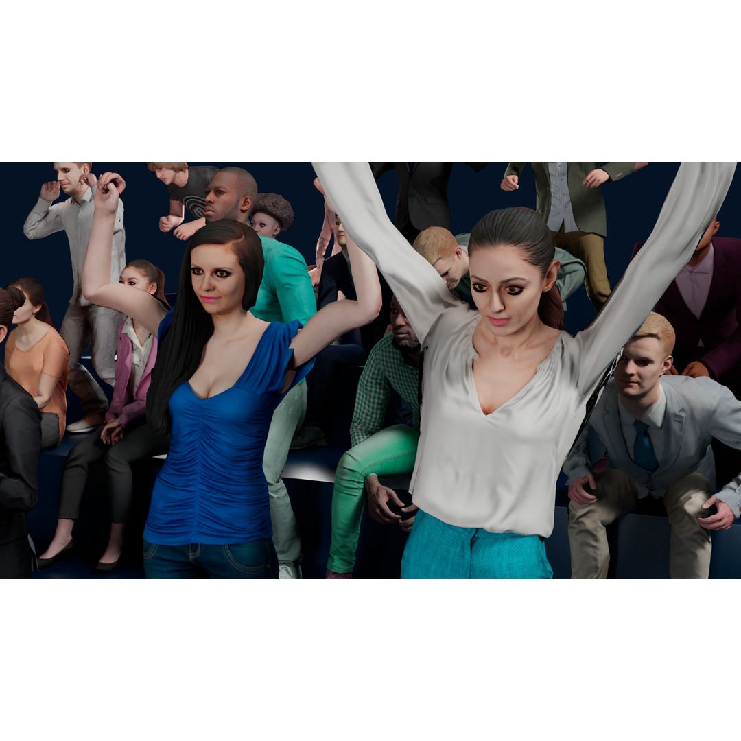 Cheering People 3D Model – Low Poly Animated Pack, FBX, Blender - View 5