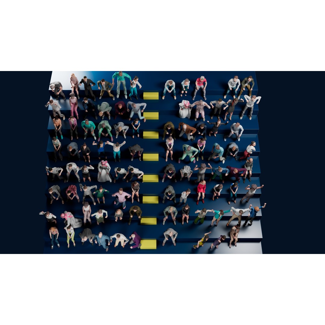 Cheering People 3D Model – Low Poly Animated Pack, FBX, Blender - View 6