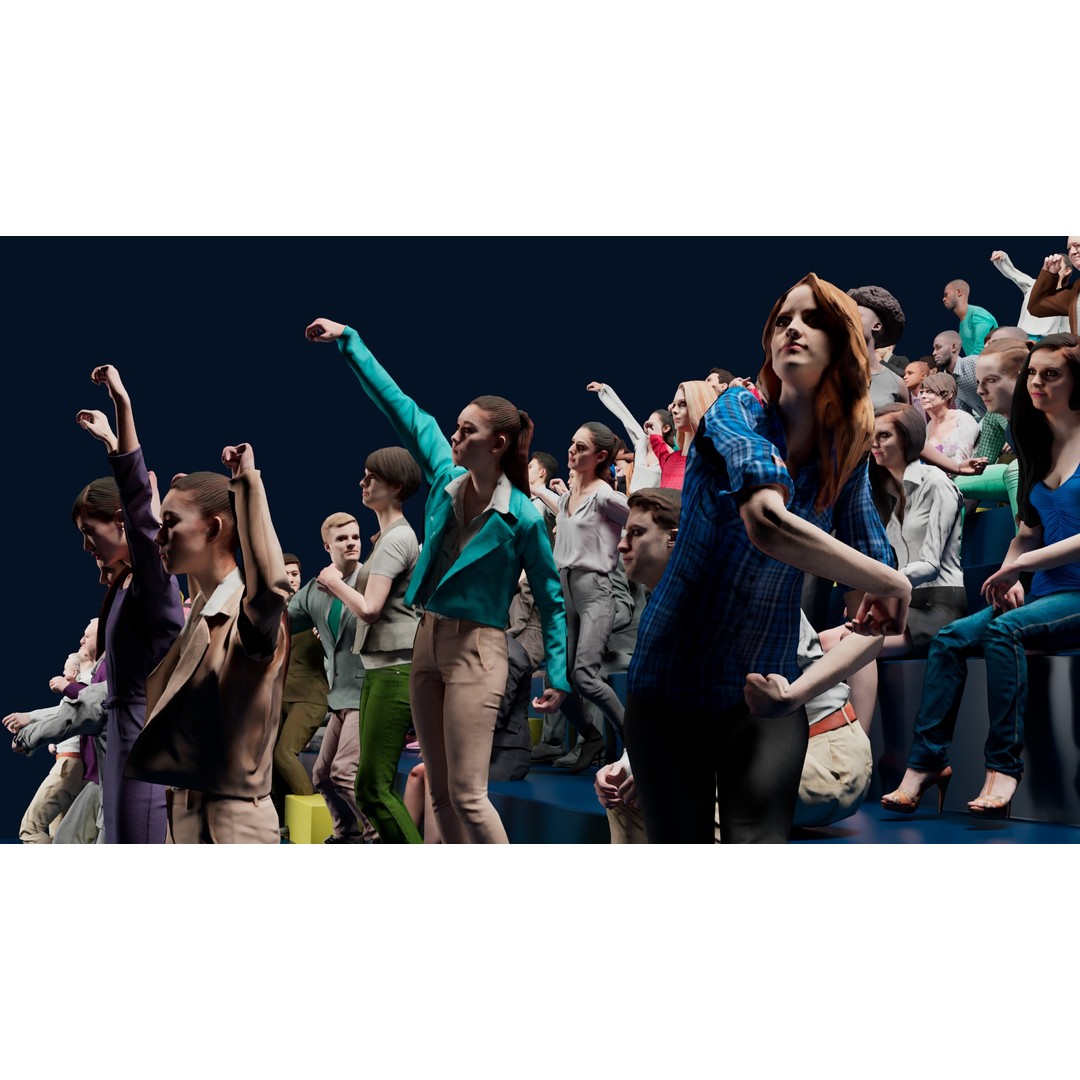Cheering People 3D Model – Low Poly Animated Pack, FBX, Blender - View 9