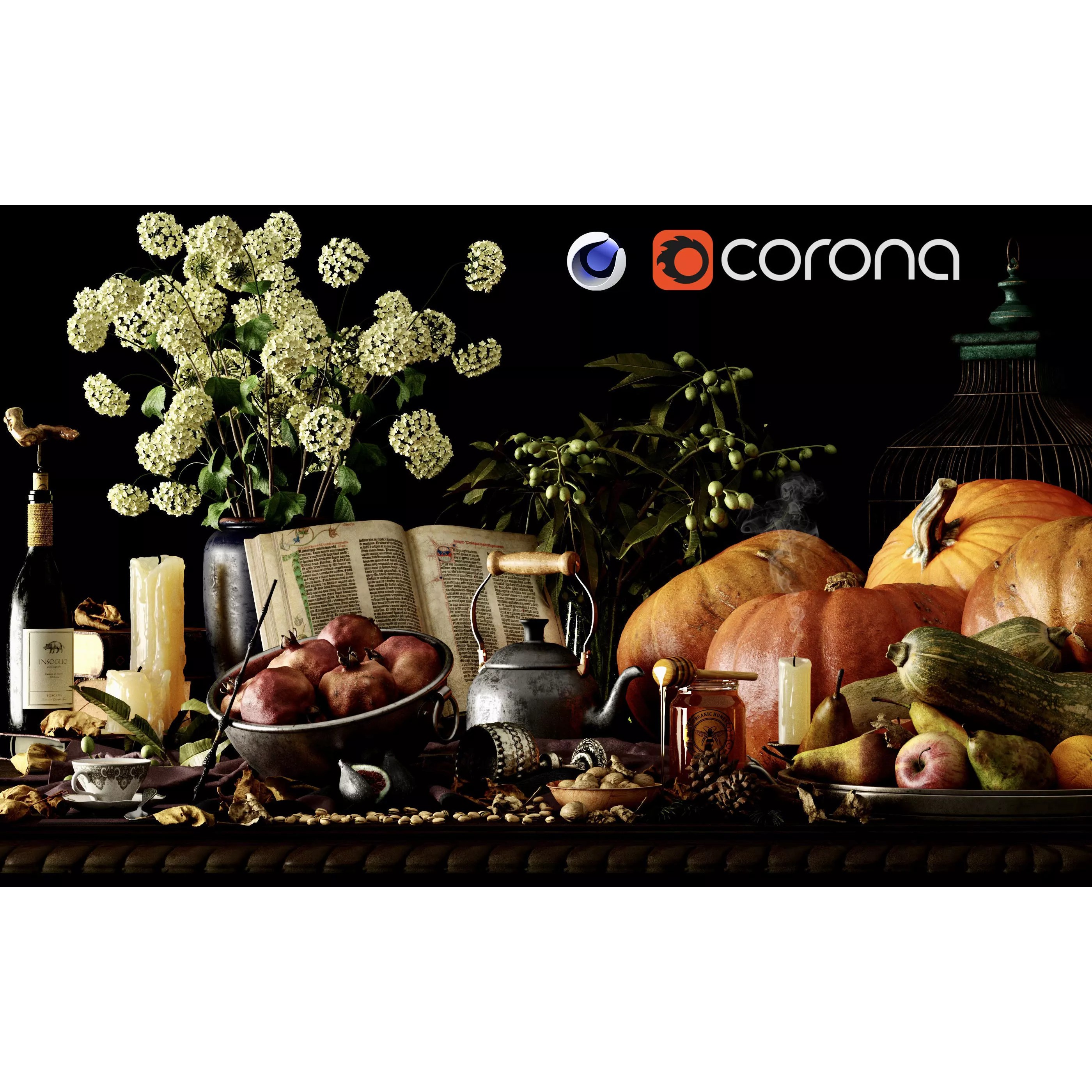 Fruits Kitchenware with Vegetables - Realistic 3D Model - View 2