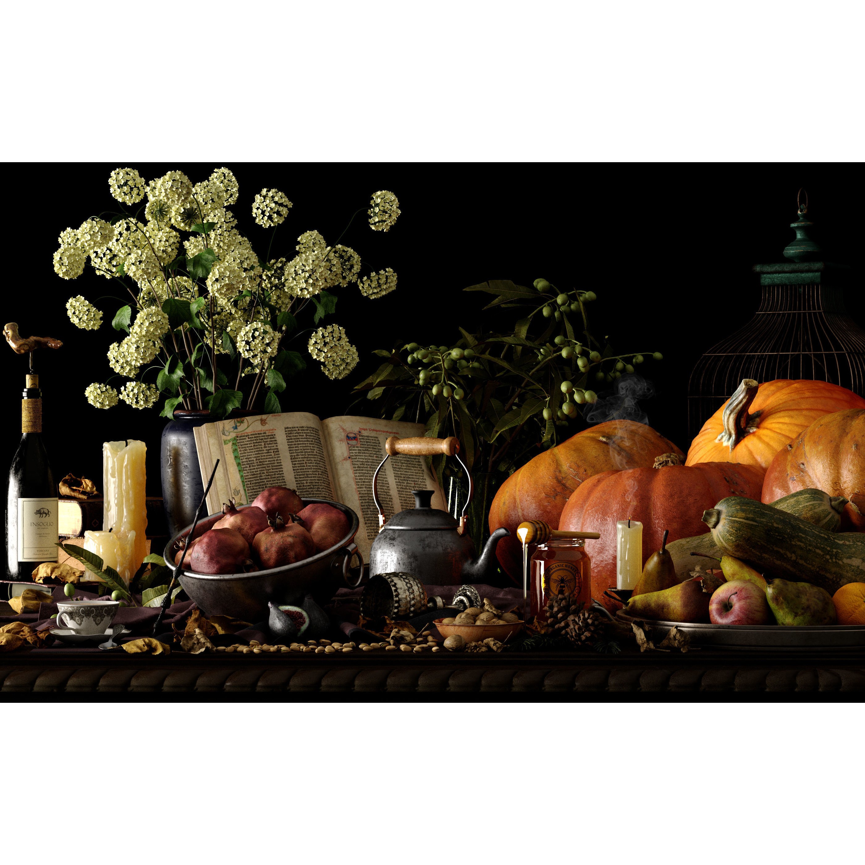 Fruits Kitchenware with Vegetables - Realistic 3D Model - View 3