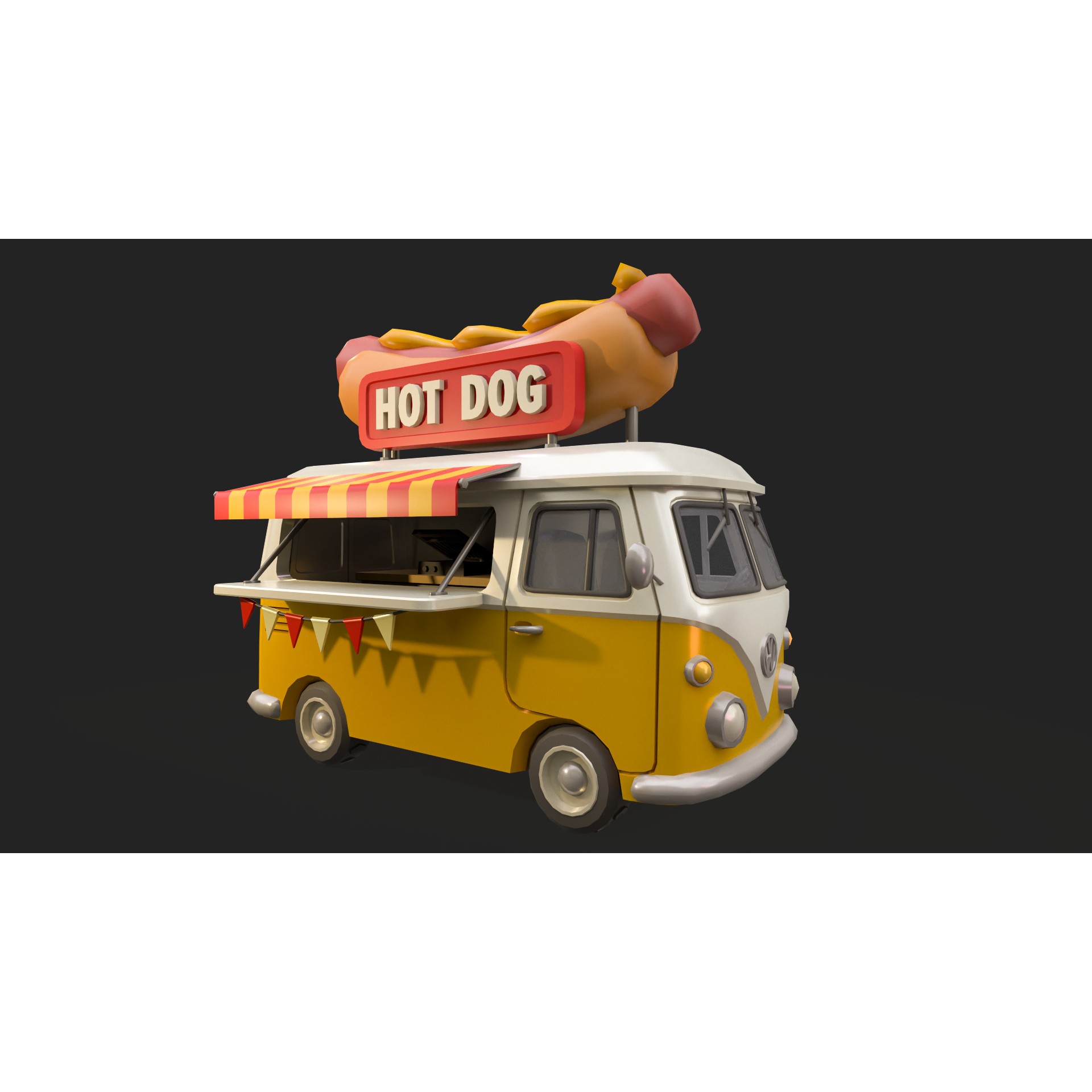 Stylized Food Truck - Low-Poly Game-Ready 3D Model - View 10