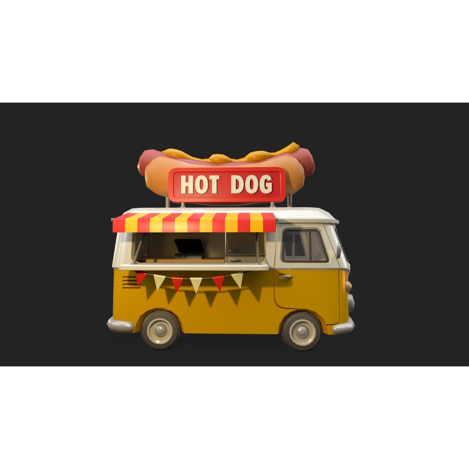 Stylized Food Truck - Low-Poly Game-Ready 3D Model - View 11