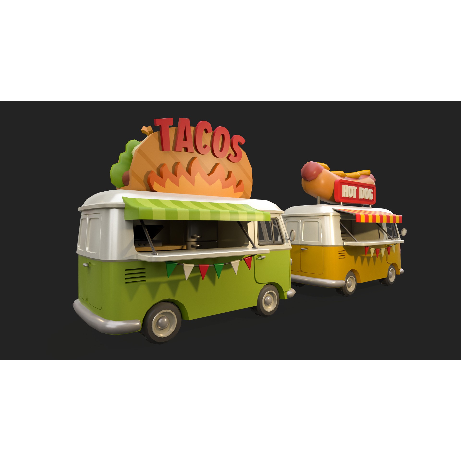 Stylized Food Truck - Low-Poly Game-Ready 3D Model - View 13