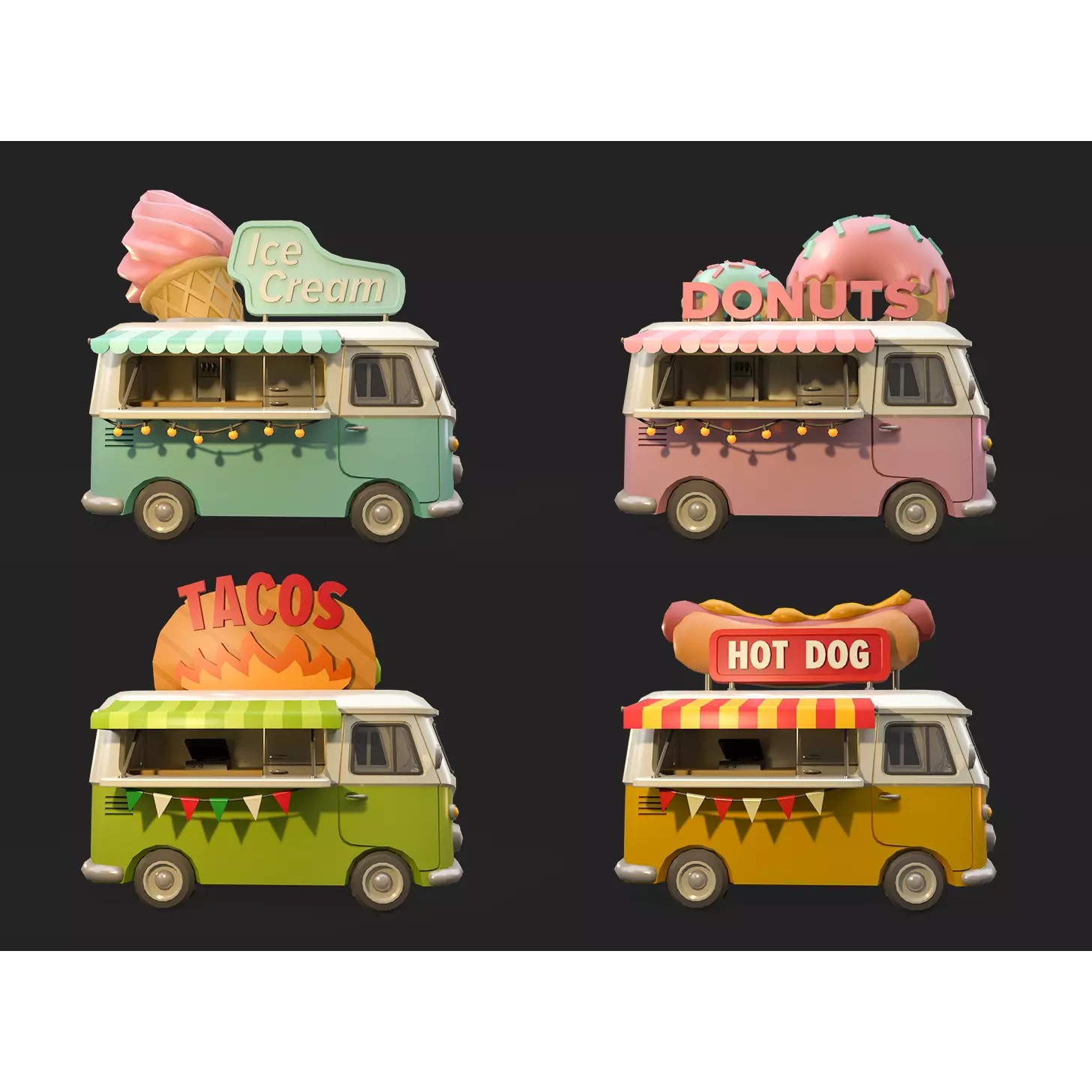 Stylized Food Truck - Low-Poly Game-Ready 3D Model - View 2