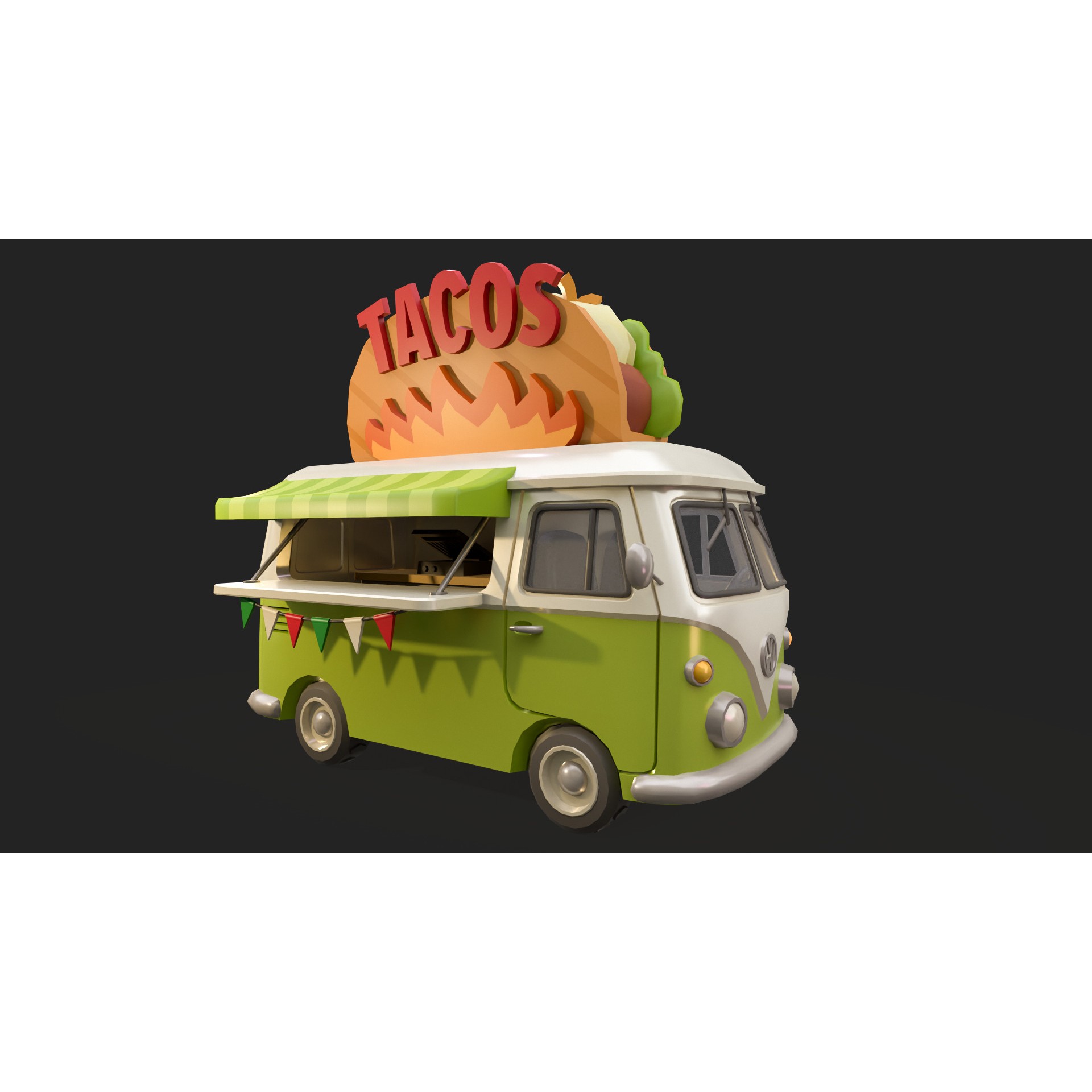 Stylized Food Truck - Low-Poly Game-Ready 3D Model - View 8