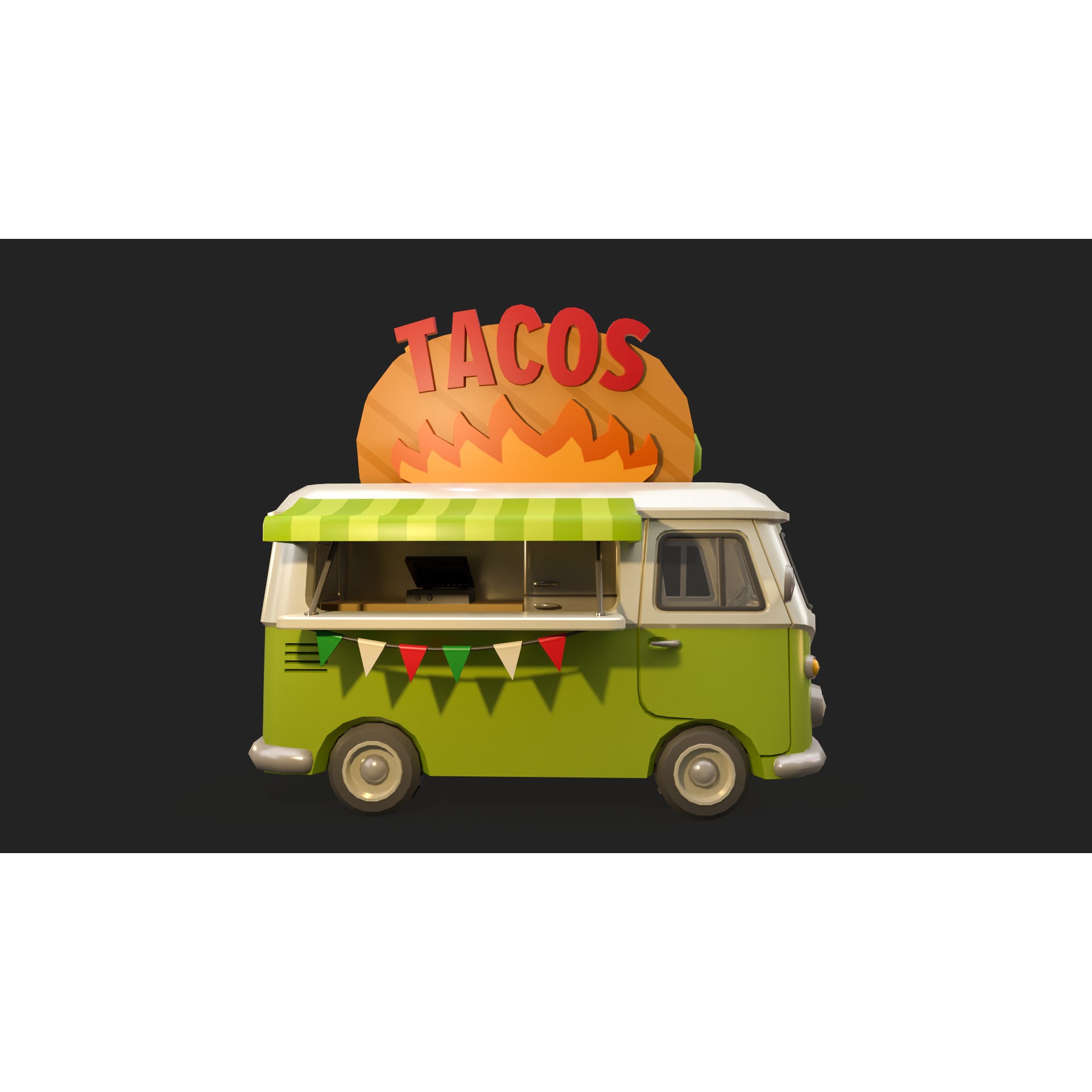 Stylized Food Truck - Low-Poly Game-Ready 3D Model - View 9