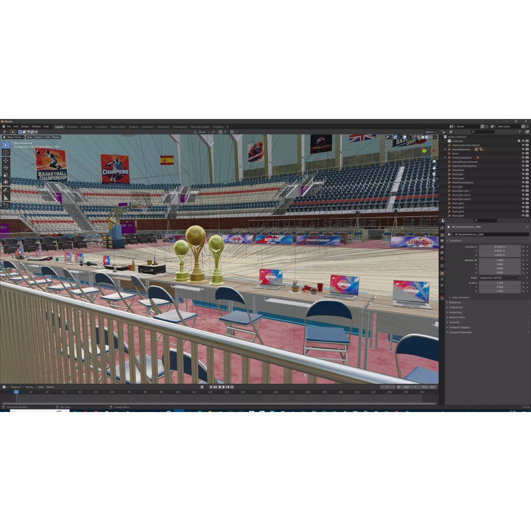 Basketball Arena Stadium Interior 3D Model – High-Quality PBR Asset for Games