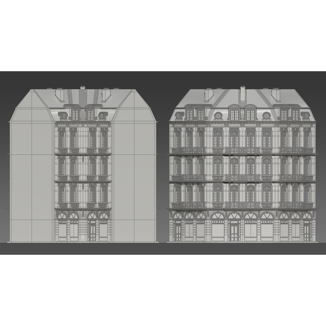 Classic European Apartment 3D Model – Architectural Facade with PBR Textures - View 10