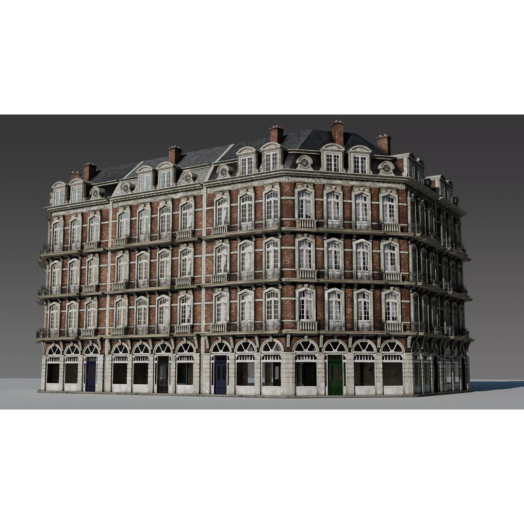 Classic European Apartment 3D Model – Architectural Facade with PBR Textures - View 2