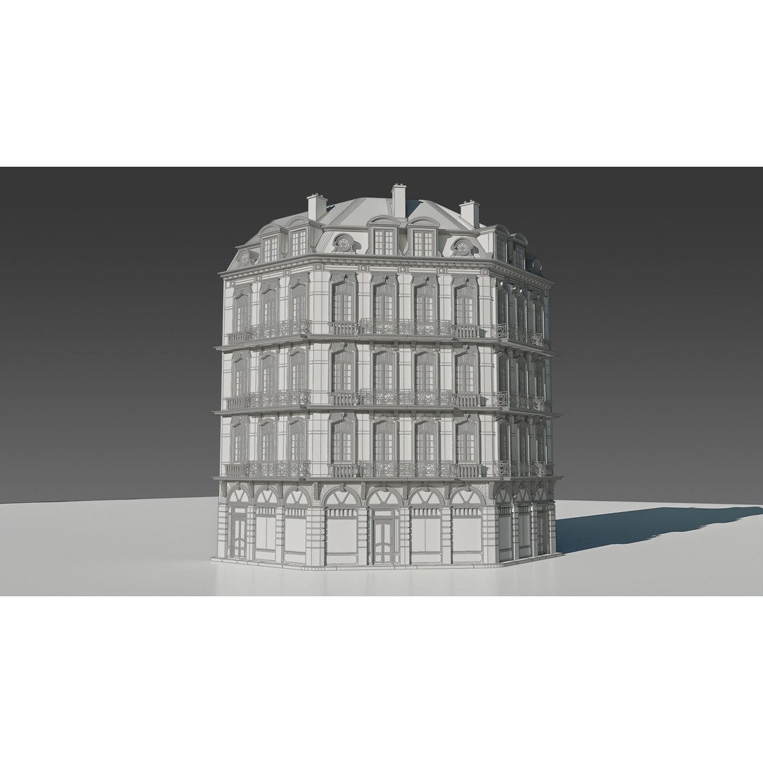 Classic European Apartment 3D Model – Architectural Facade with PBR Textures - View 23
