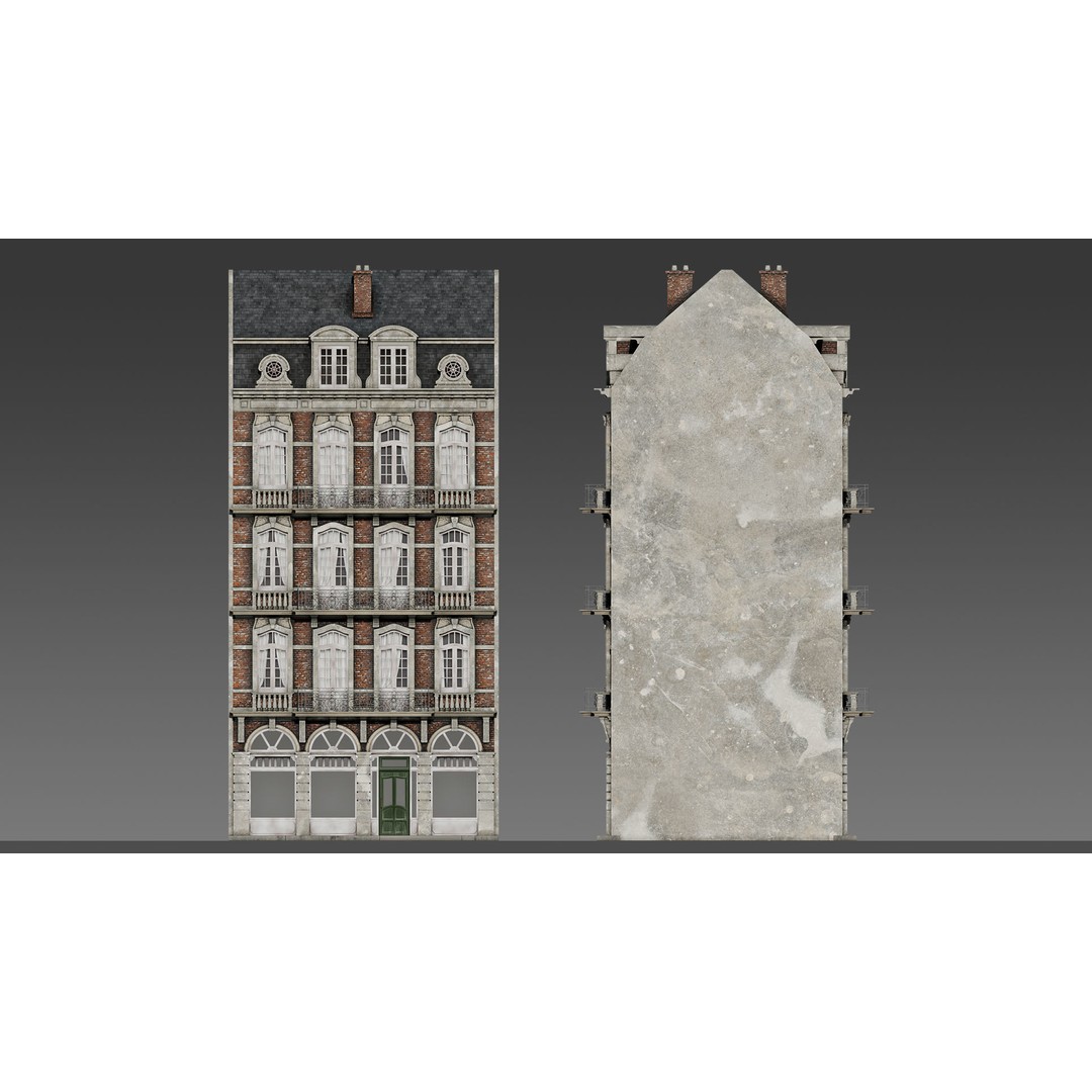 Classic European Apartment 3D Model – Architectural Facade with PBR Textures - View 5