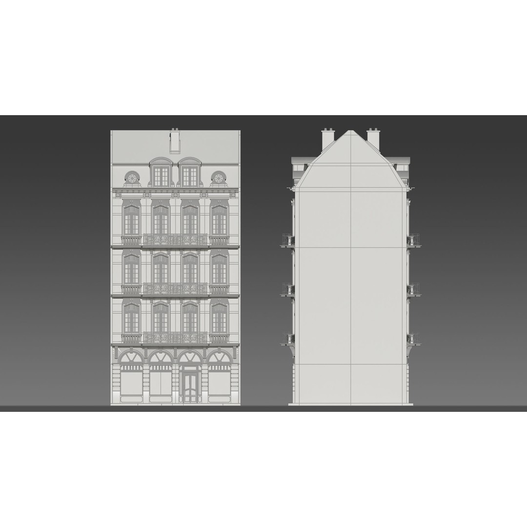 Classic European Apartment 3D Model – Architectural Facade with PBR Textures - View 6