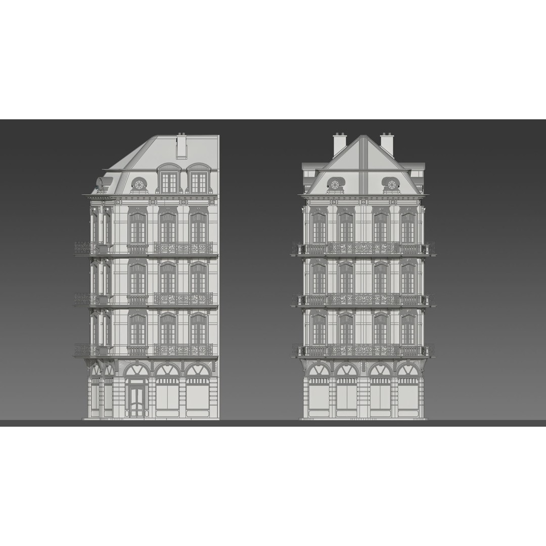 Classic European Apartment 3D Model – Architectural Facade with PBR Textures - View 8