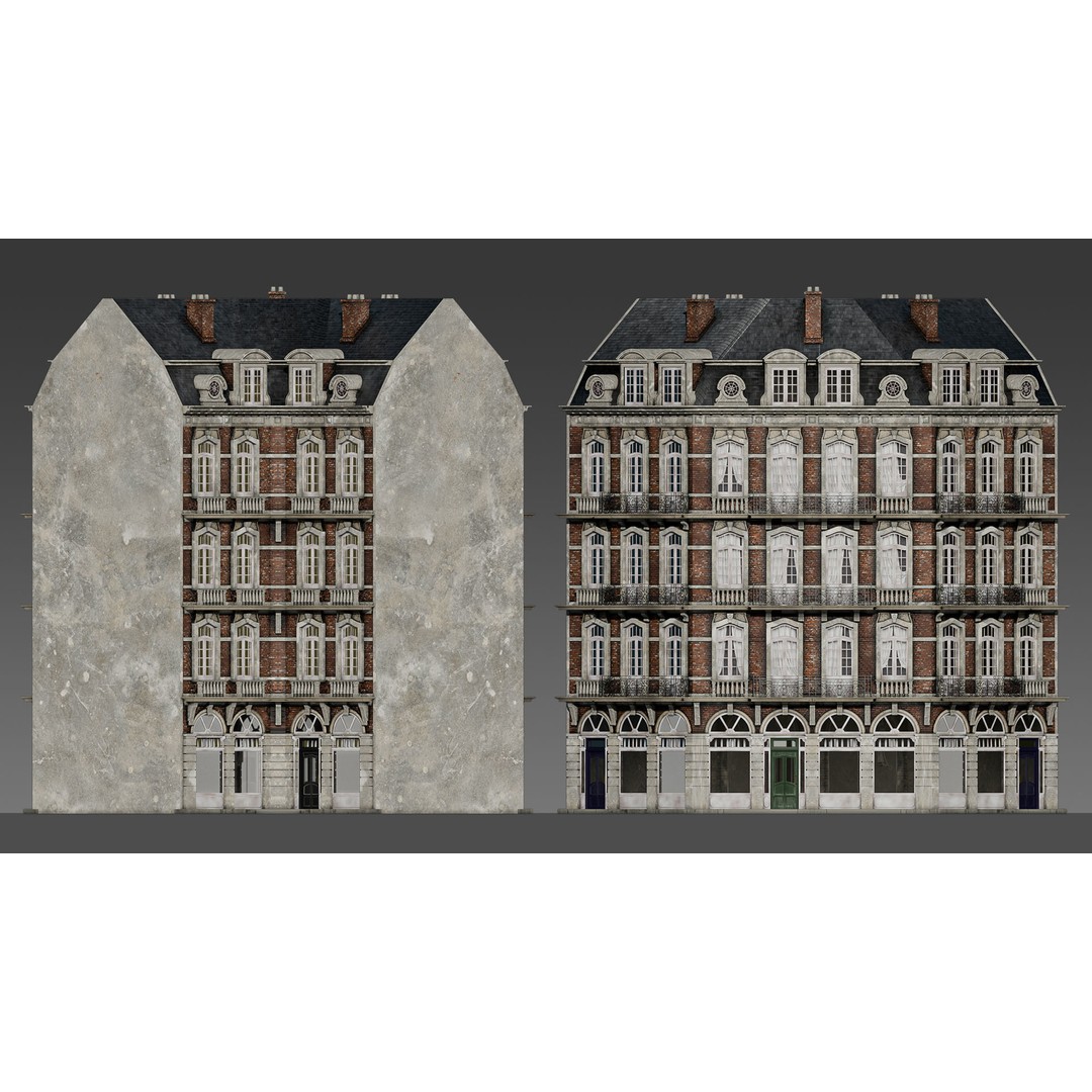 Classic European Apartment 3D Model – Architectural Facade with PBR Textures - View 9