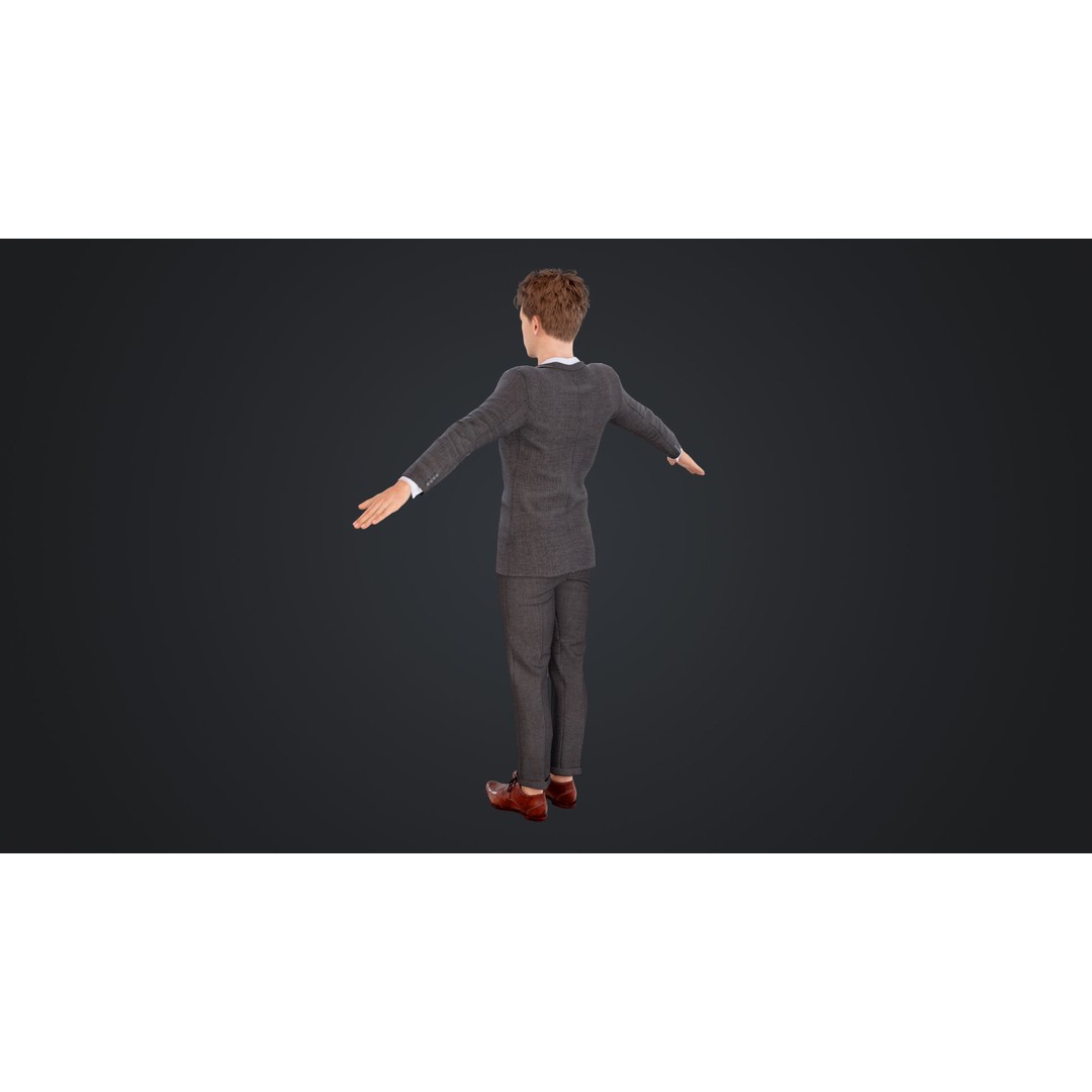 Man in Suit 3D Model – Low Poly Character, Rigged, FBX, OBJ - View 10