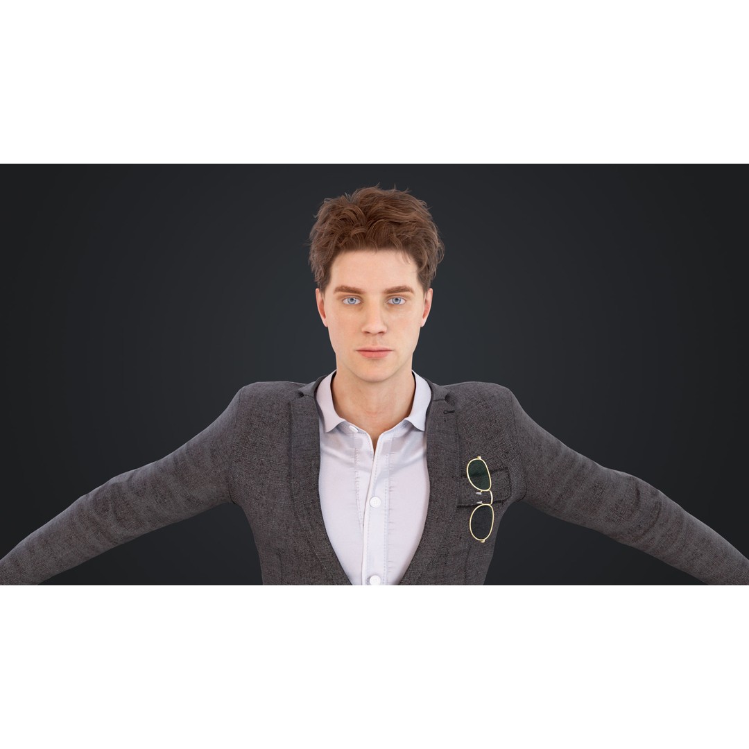 Man in Suit 3D Model – Low Poly Character, Rigged, FBX, OBJ - View 12