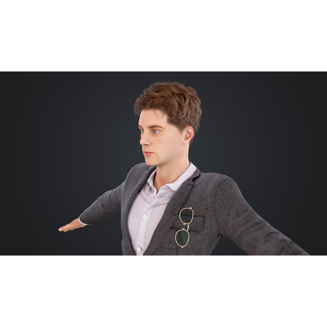 Man in Suit 3D Model – Low Poly Character, Rigged, FBX, OBJ - View 13