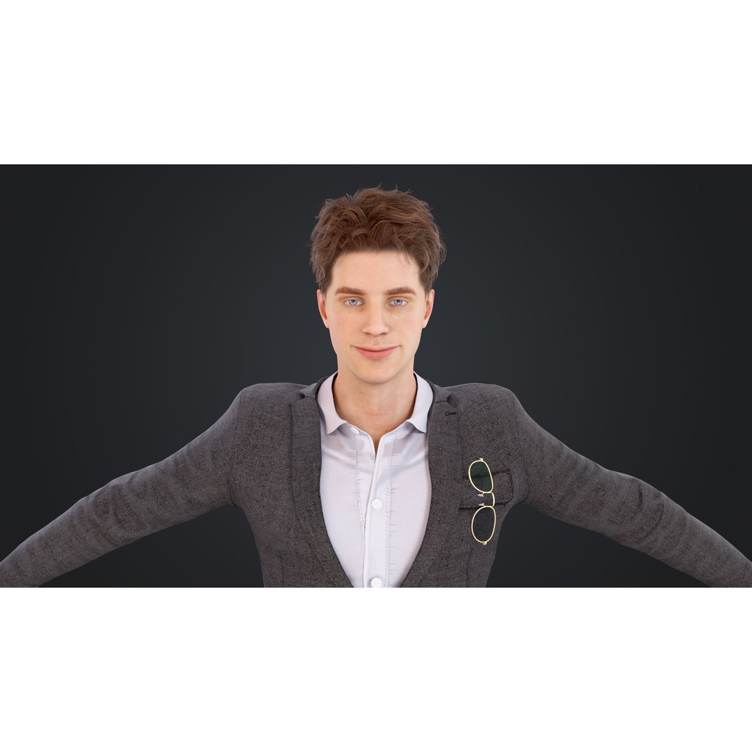 Man in Suit 3D Model – Low Poly Character, Rigged, FBX, OBJ - View 17