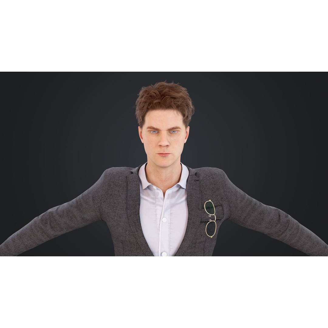 Man in Suit 3D Model – Low Poly Character, Rigged, FBX, OBJ - View 18